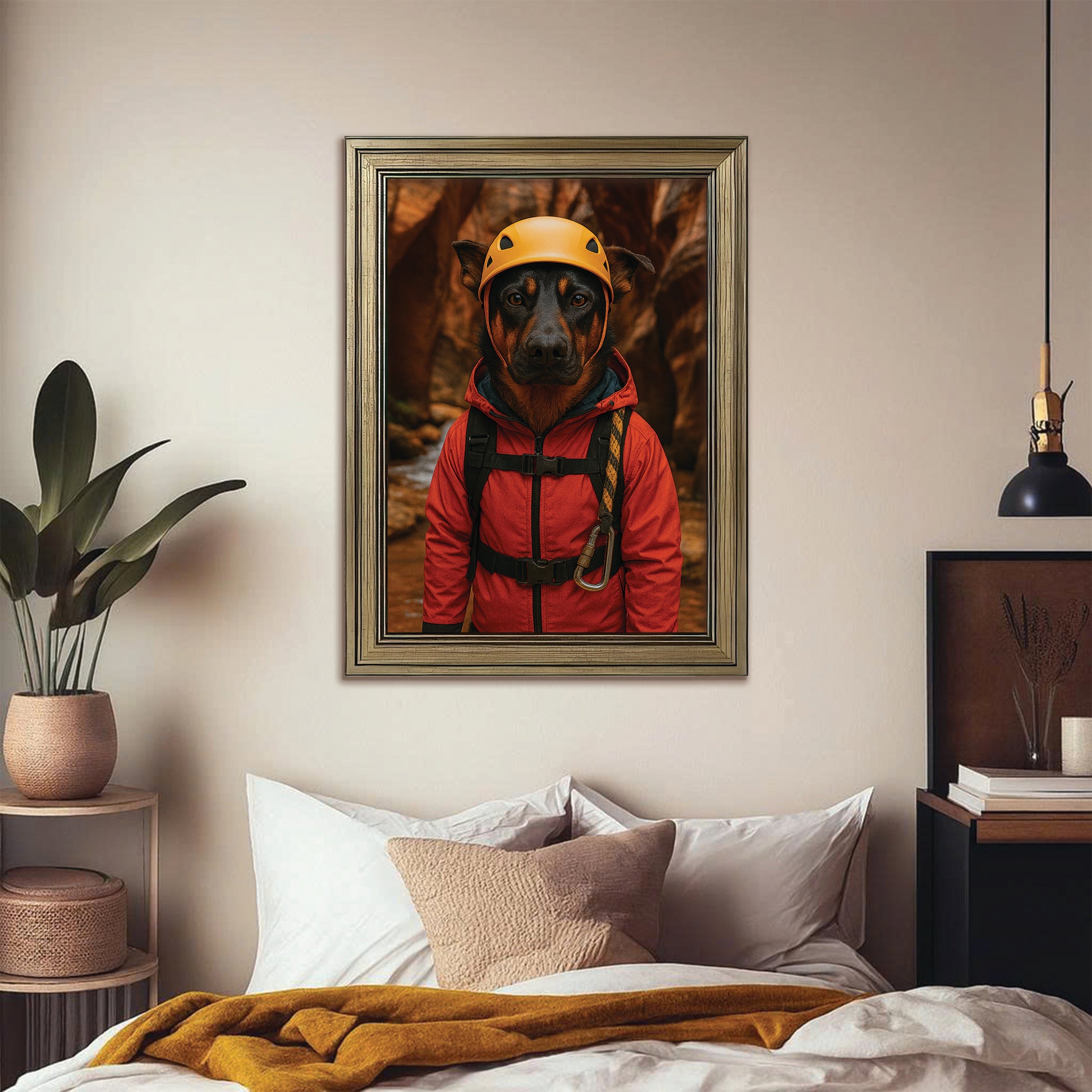 Custom Photo Canyoneering Slot Canyon Adventure Dog Canvas Framed Wall Art Gift For Dog Lovers