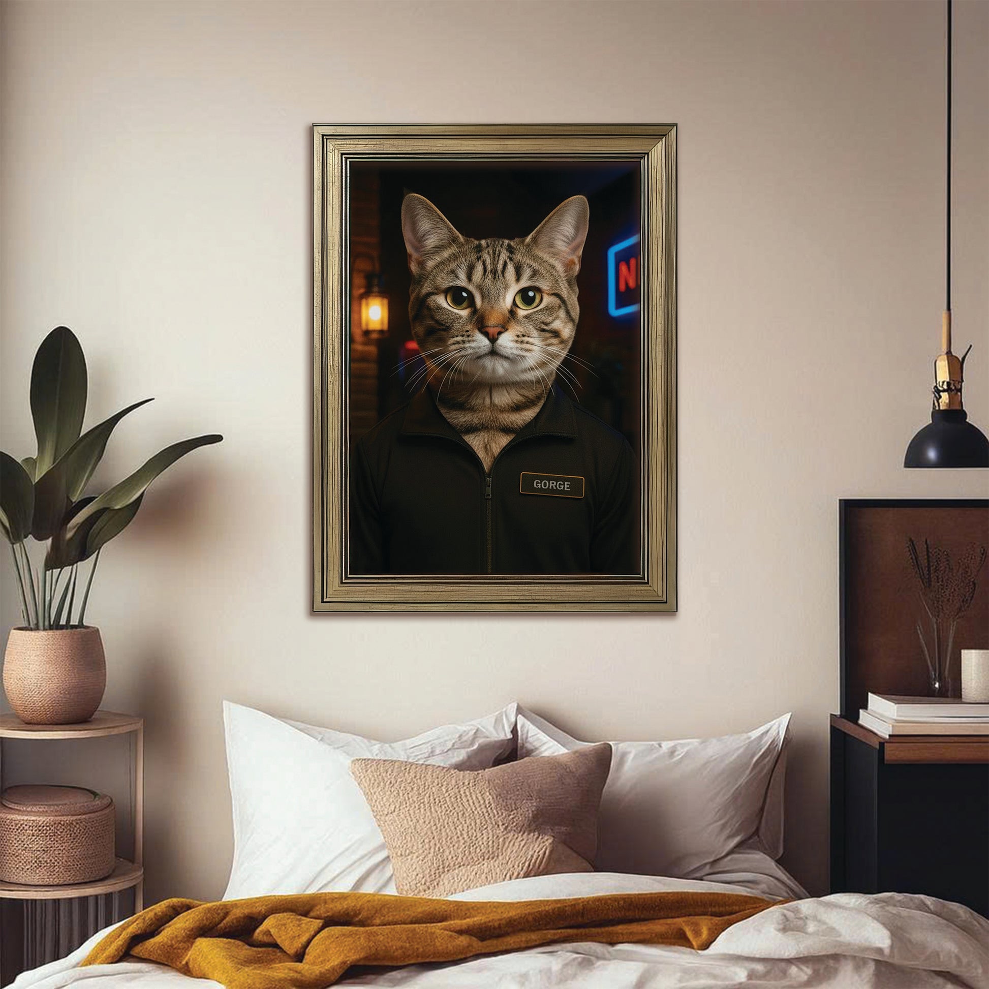Custom Photo Bouncer Night Club Security Cat Canvas Framed Wall Art Gift For Cat Lovers