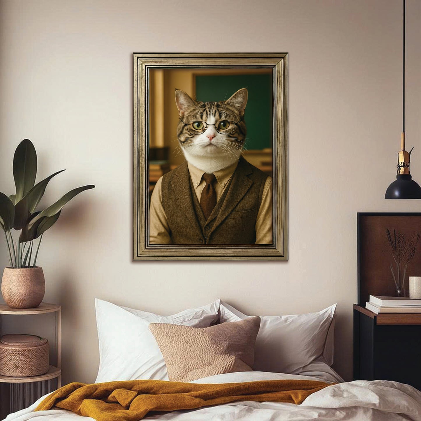 Custom Photo Professor Teacher Cat Canvas Framed Wall Art  Gift For Cat Lovers
