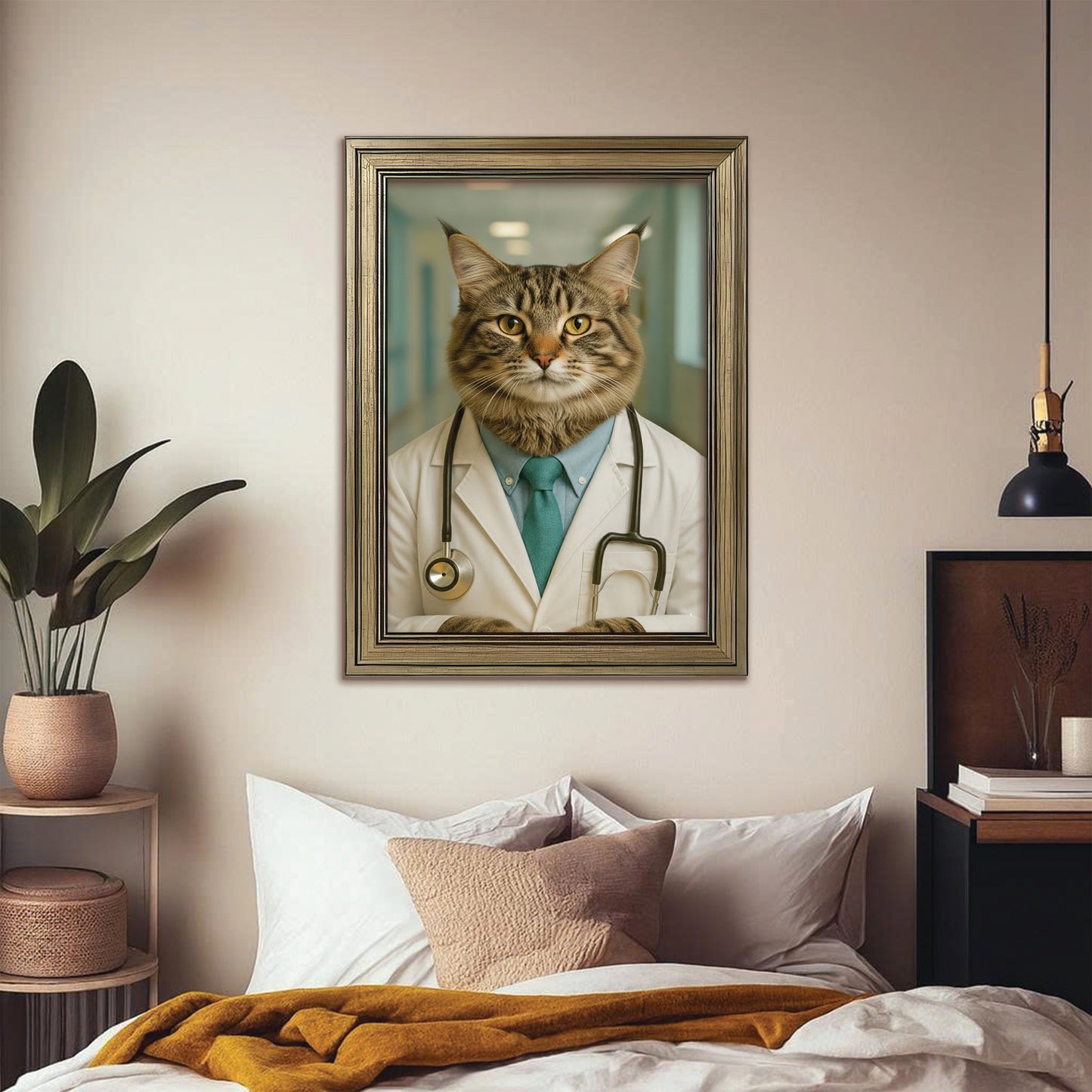 Custom Photo Doctor Cat Canvas Framed Wall Art  Gift For Cat Lovers
