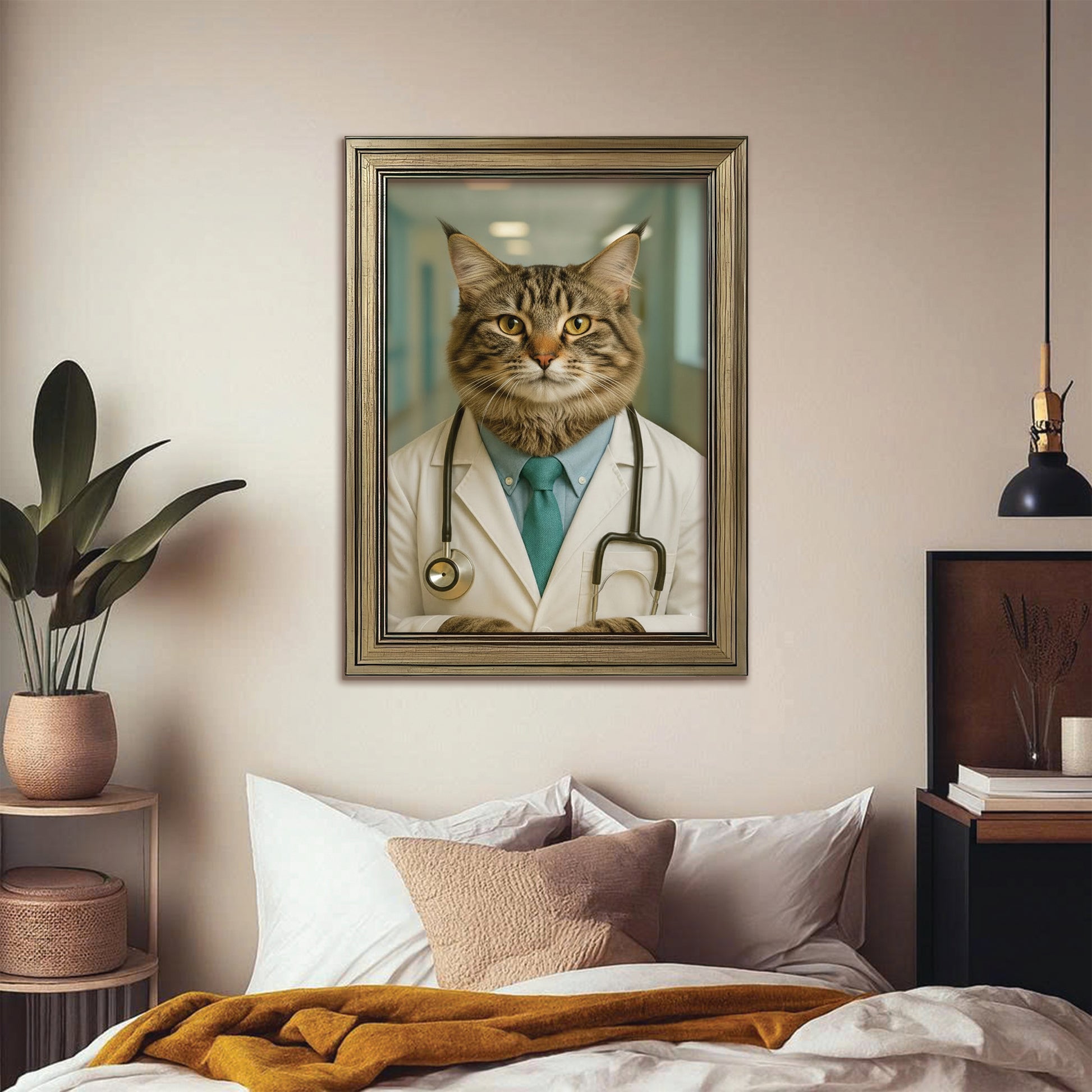Custom Photo Doctor Cat Canvas Framed Wall Art  Gift For Cat Lovers