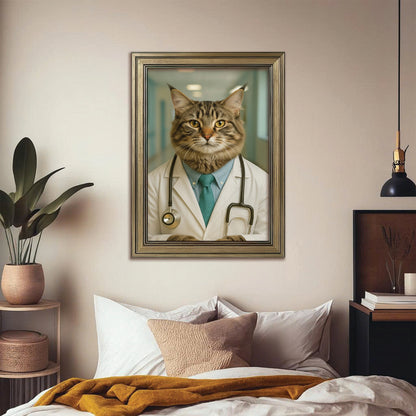 Custom Photo Doctor Cat Canvas Framed Wall Art  Gift For Cat Lovers