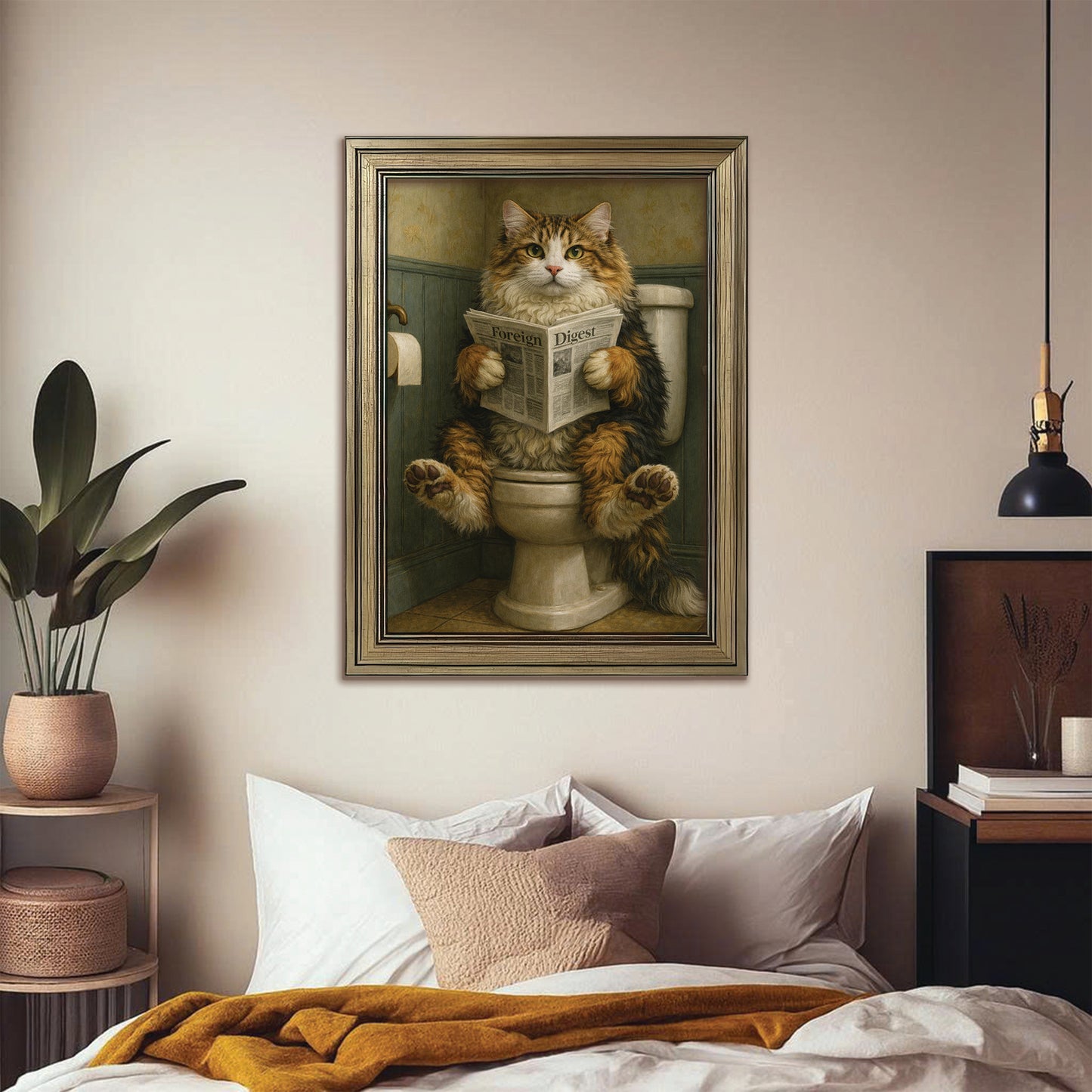 Custom Photo Cat In Bathroom Style 2 Canvas Framed Wall Art Gift For Cat Lovers