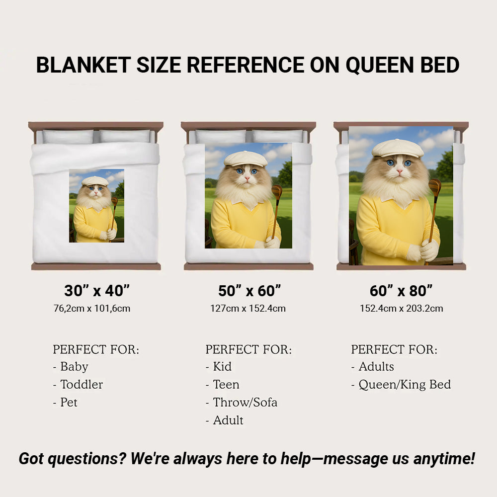 Custom Photo Golfer Cat Blanket Gift For Cat Lovers