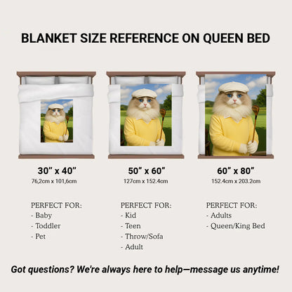 Custom Photo Golfer Cat Blanket Gift For Cat Lovers