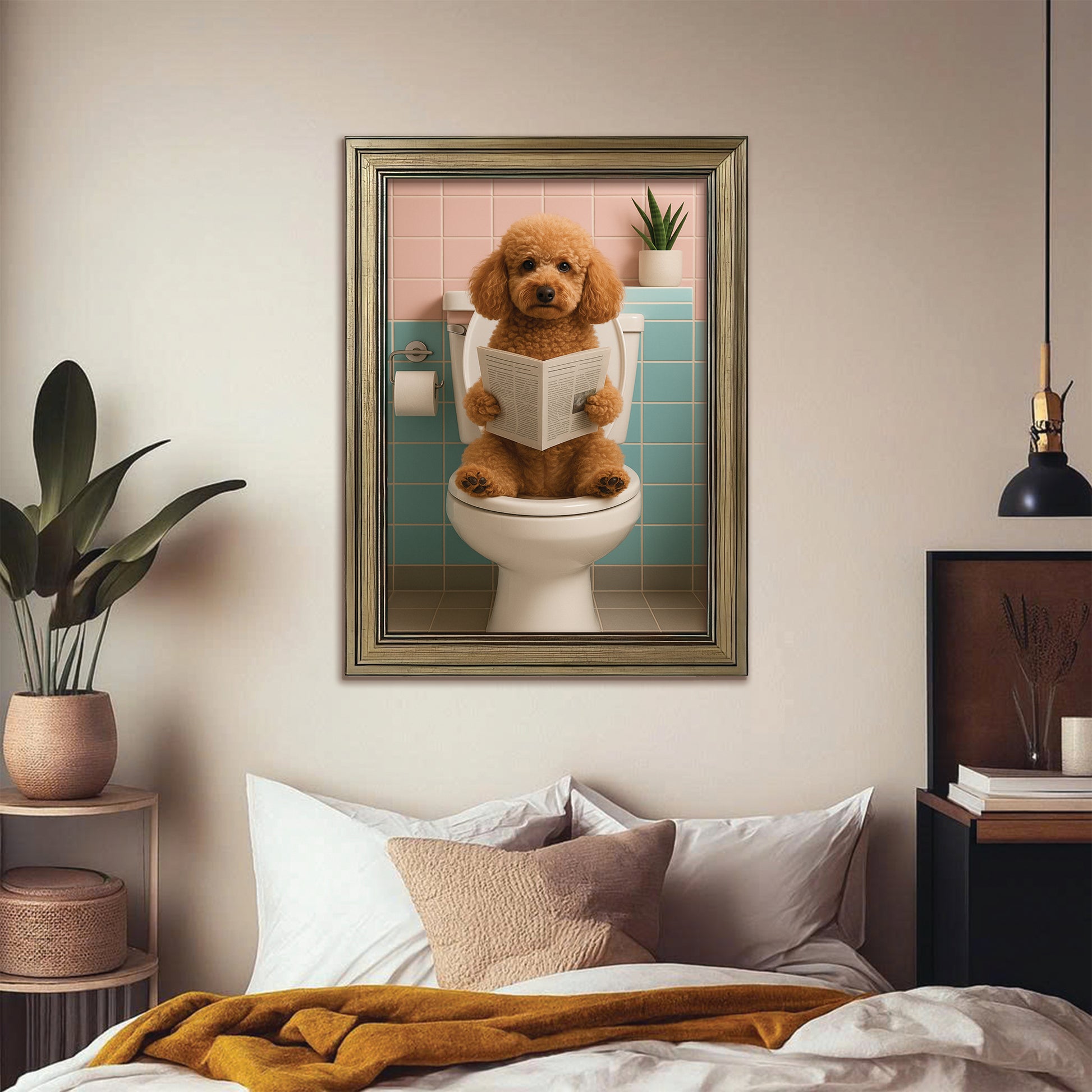 Custom Photo Dog Bathroom Style 8 Canvas Framed Wall Art Gift For Dog Lovers
