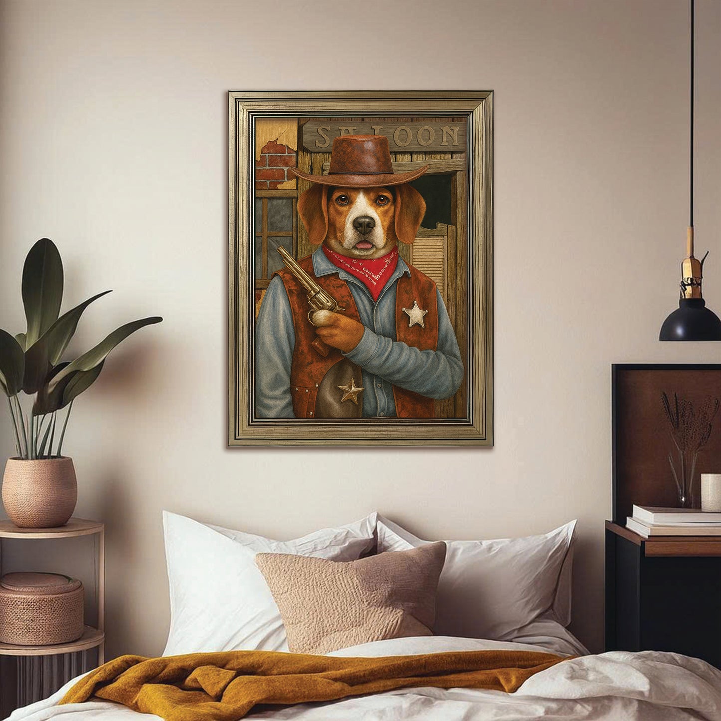 Custom Photo Dog Cowboy Canvas Framed Wall Art