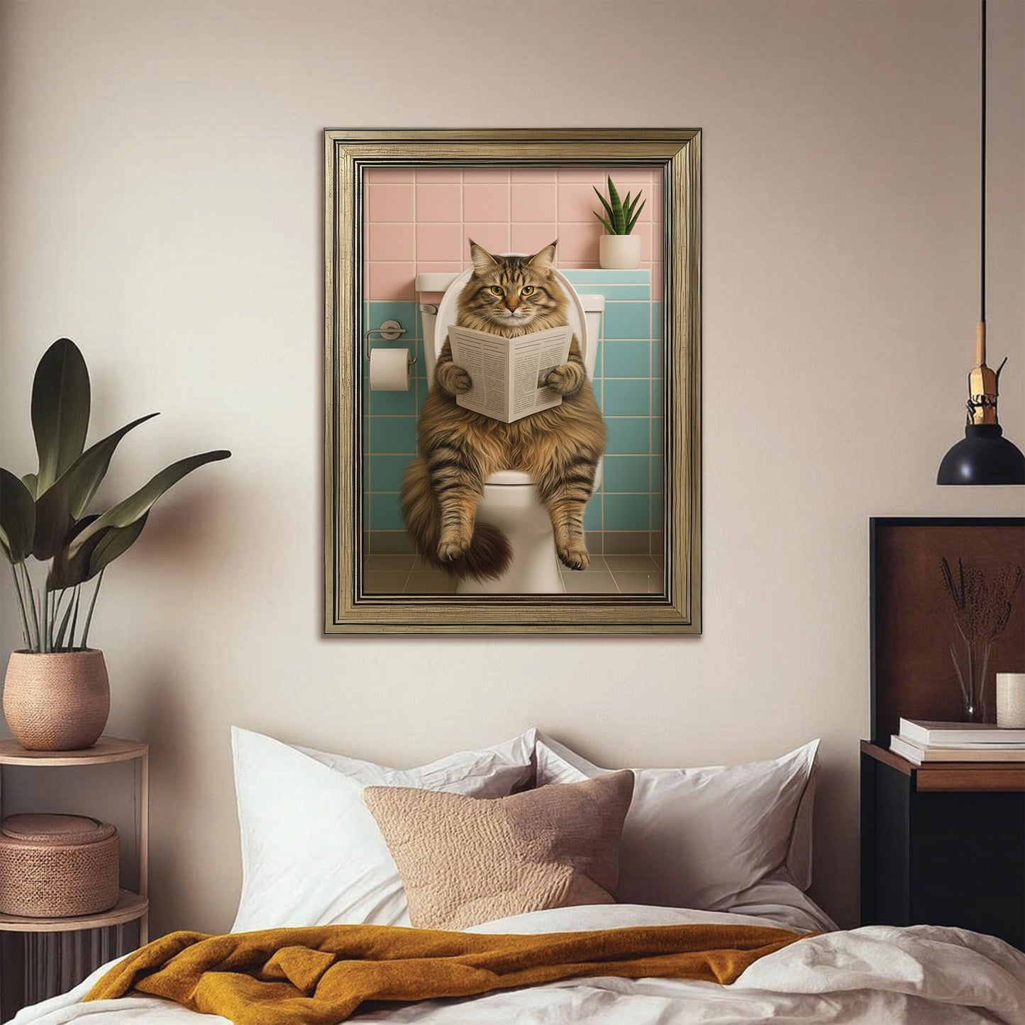 Custom Photo Cat Bathroom Style 8 Canvas Framed Wall Art Gift For Cat Lovers