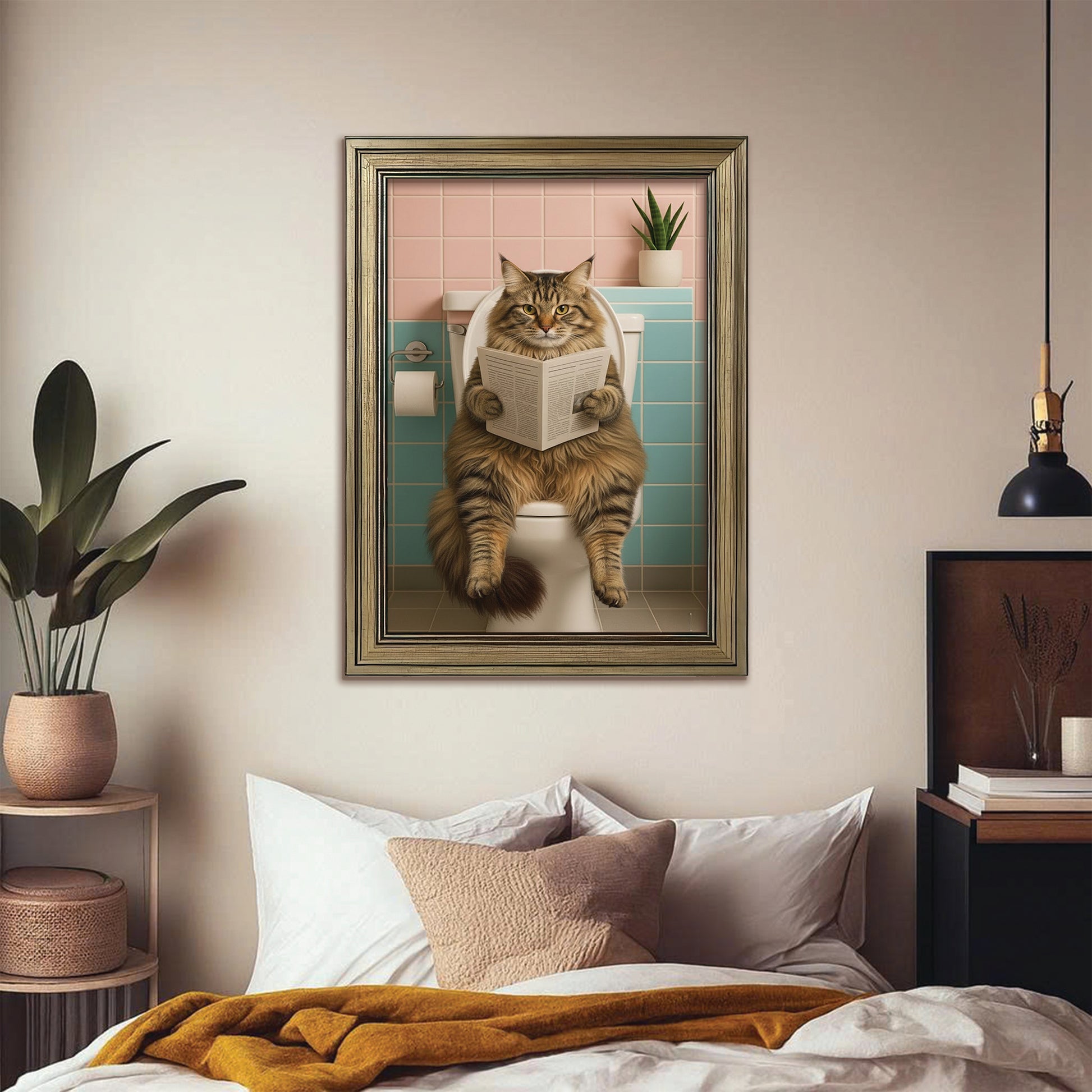 Custom Photo Cat Bathroom Style 8 Canvas Framed Wall Art Gift For Cat Lovers