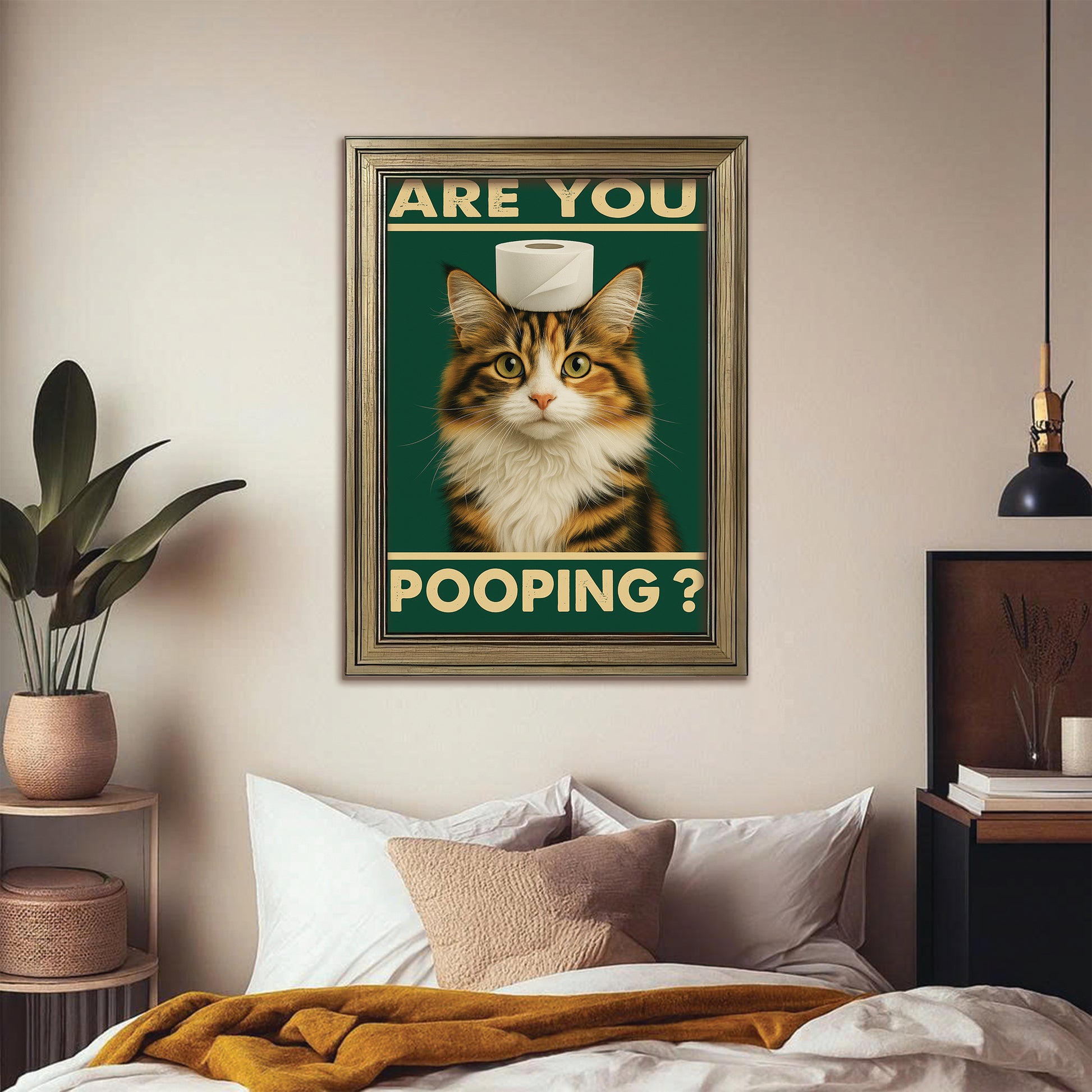 Custom Photo Funny Cat In Bathroom Canvas Framed Wall Art
