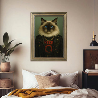Custom Photo Rock n Roll Cat Canvas Framed Wall Art _ Gift For Cat Lovers