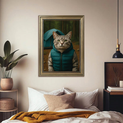 Custom Photo Cat Camping Canvas Framed Wall Art  Gift For Cat Lovers