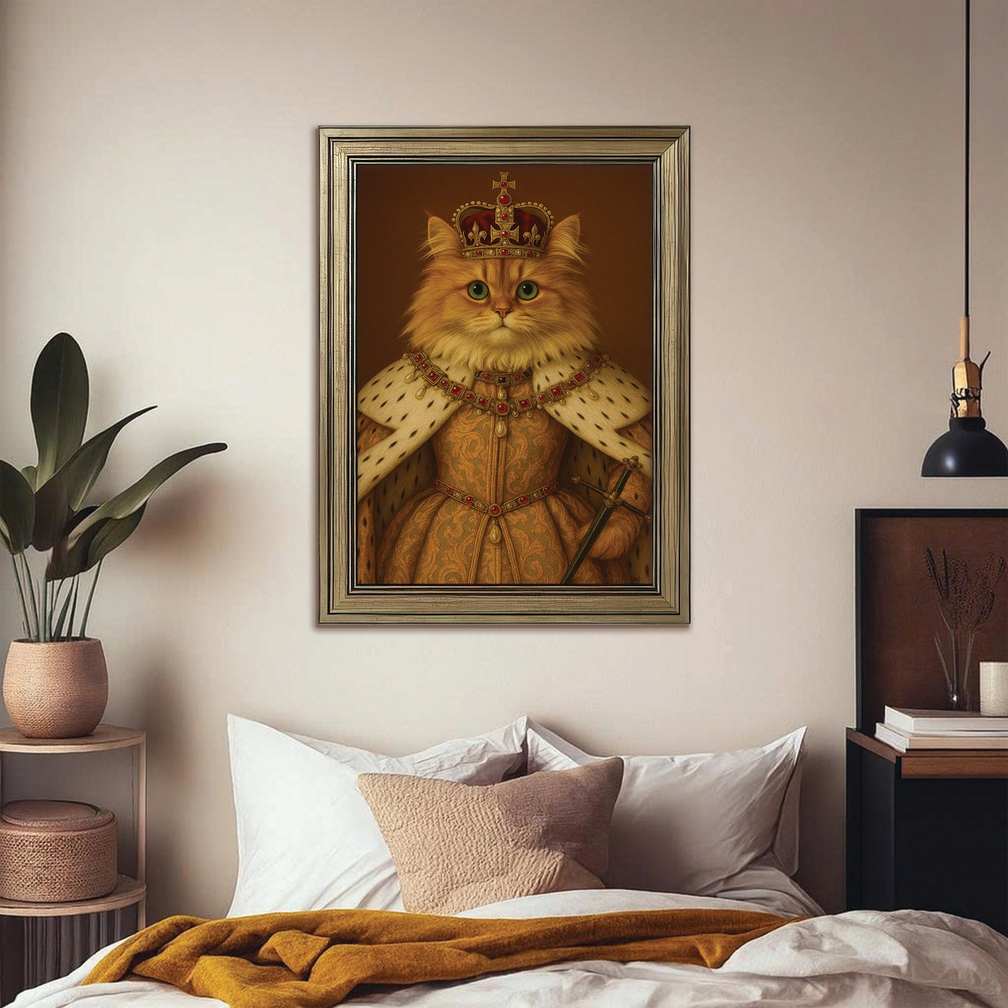 Custom Photo Crowned Queen Cat Canvas Framed Wall Art Gift For Cat Lovers