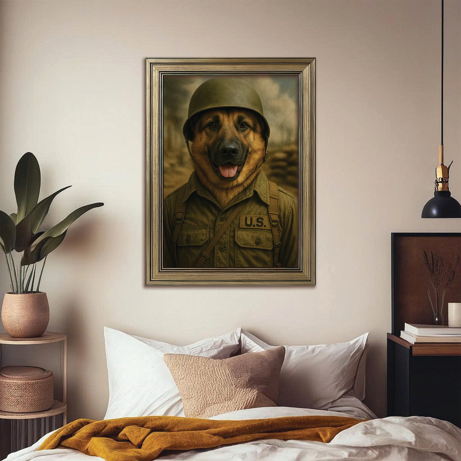 Custom Photo Military Dog Canvas Framed Wall Art Gift For Dog Lovers