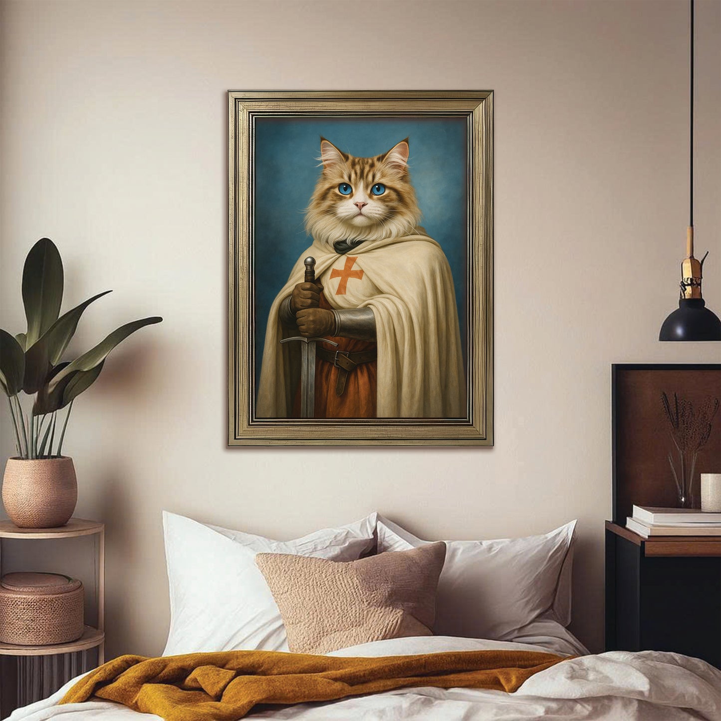 Custom Photo Priest Cat Canvas Framed Wall Art Gift For Cat Lovers