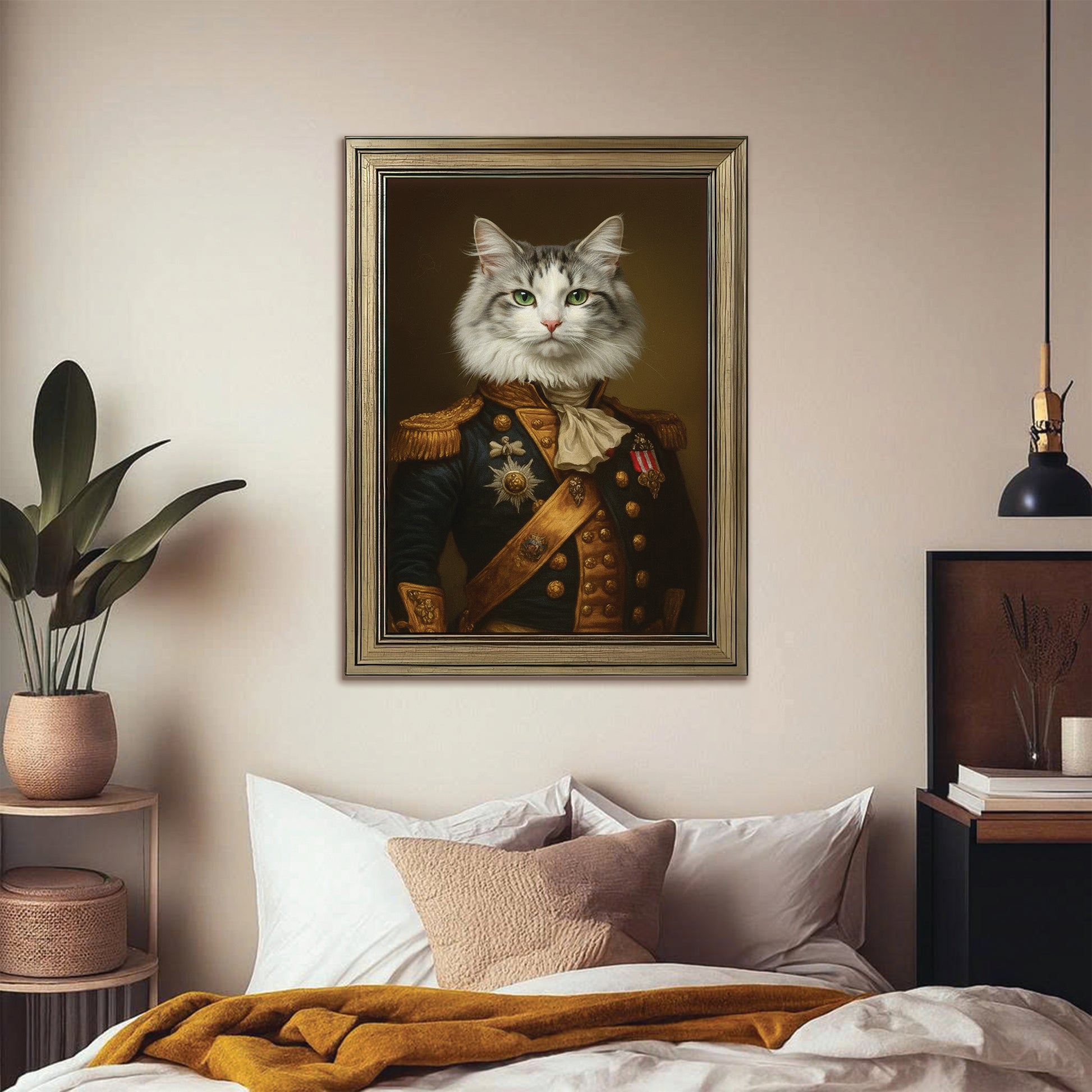 Custom Photo Cat Royal Style 02 Canvas Framed Wall Art Gift For Cat Lovers