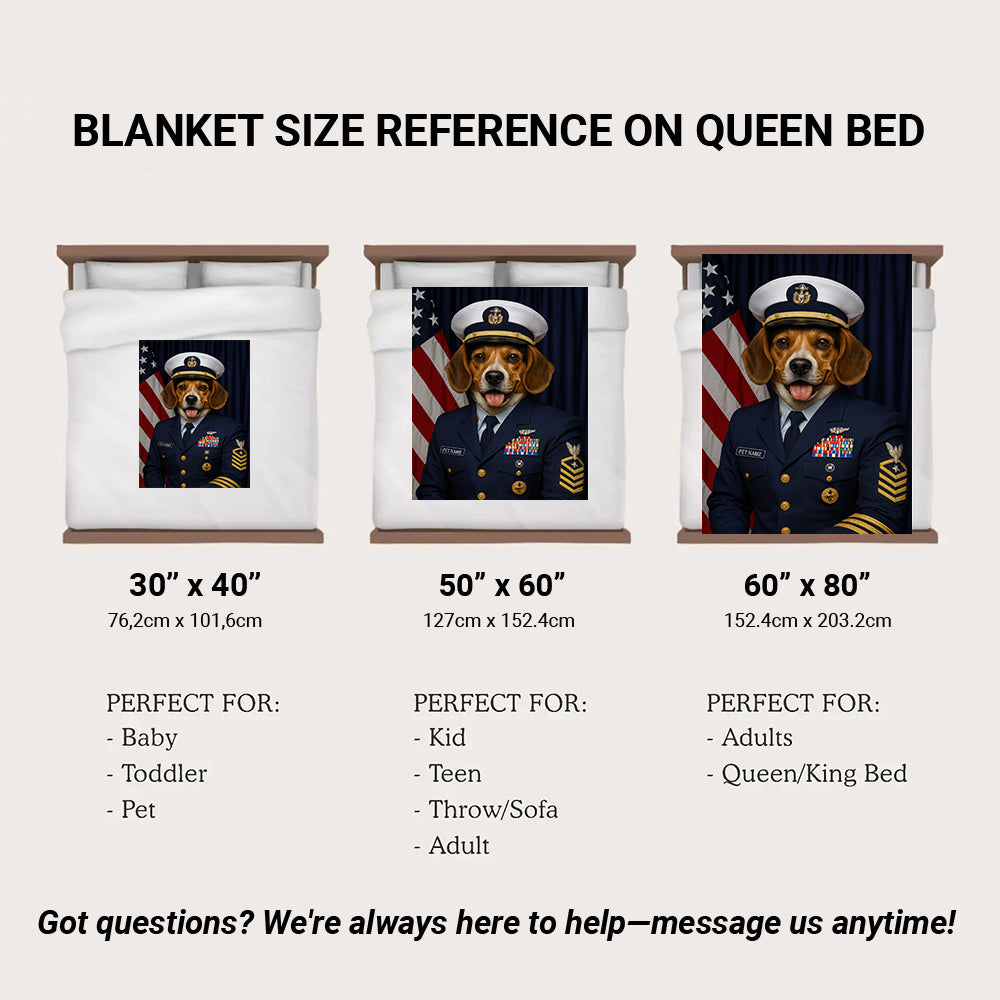 Custom Dog Photo Us Navy Blanket For Dog Lover