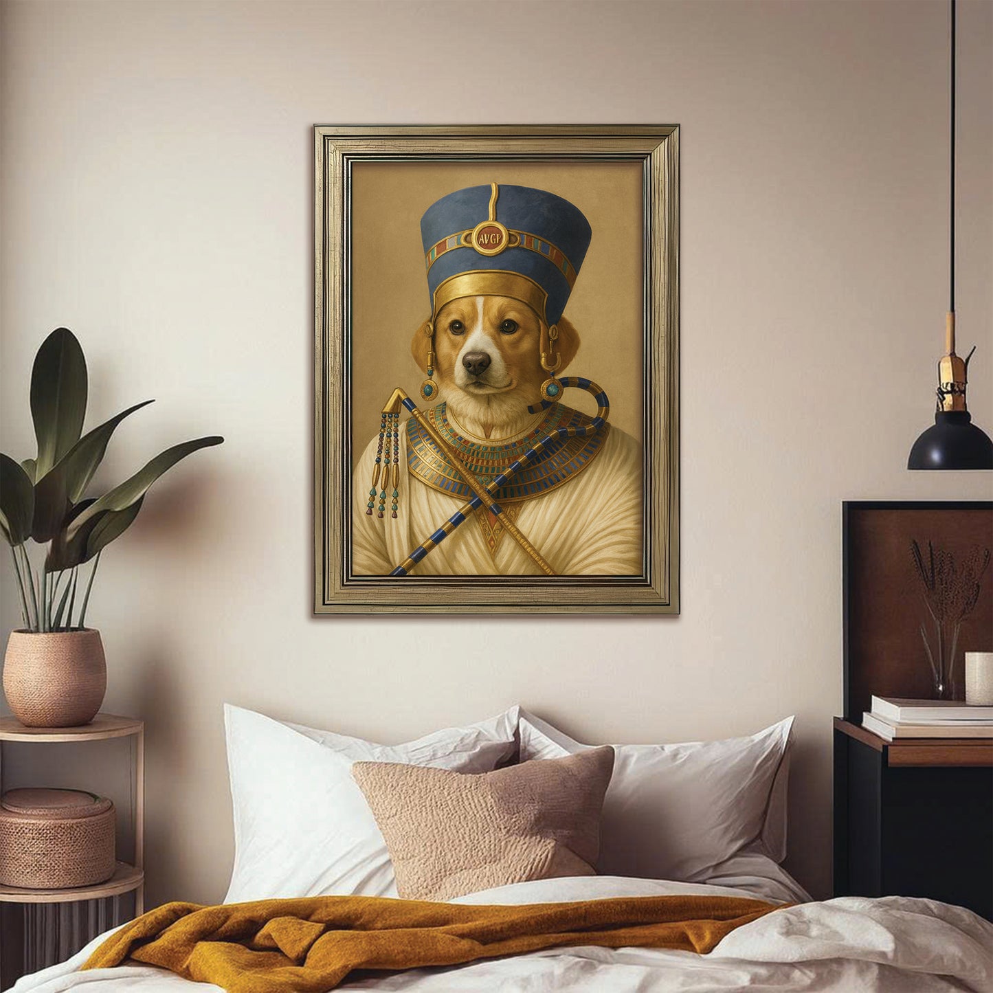 Custom Photo Egyptian Queen Dog Canvas Framed Wall Art Gift For Dog Lover