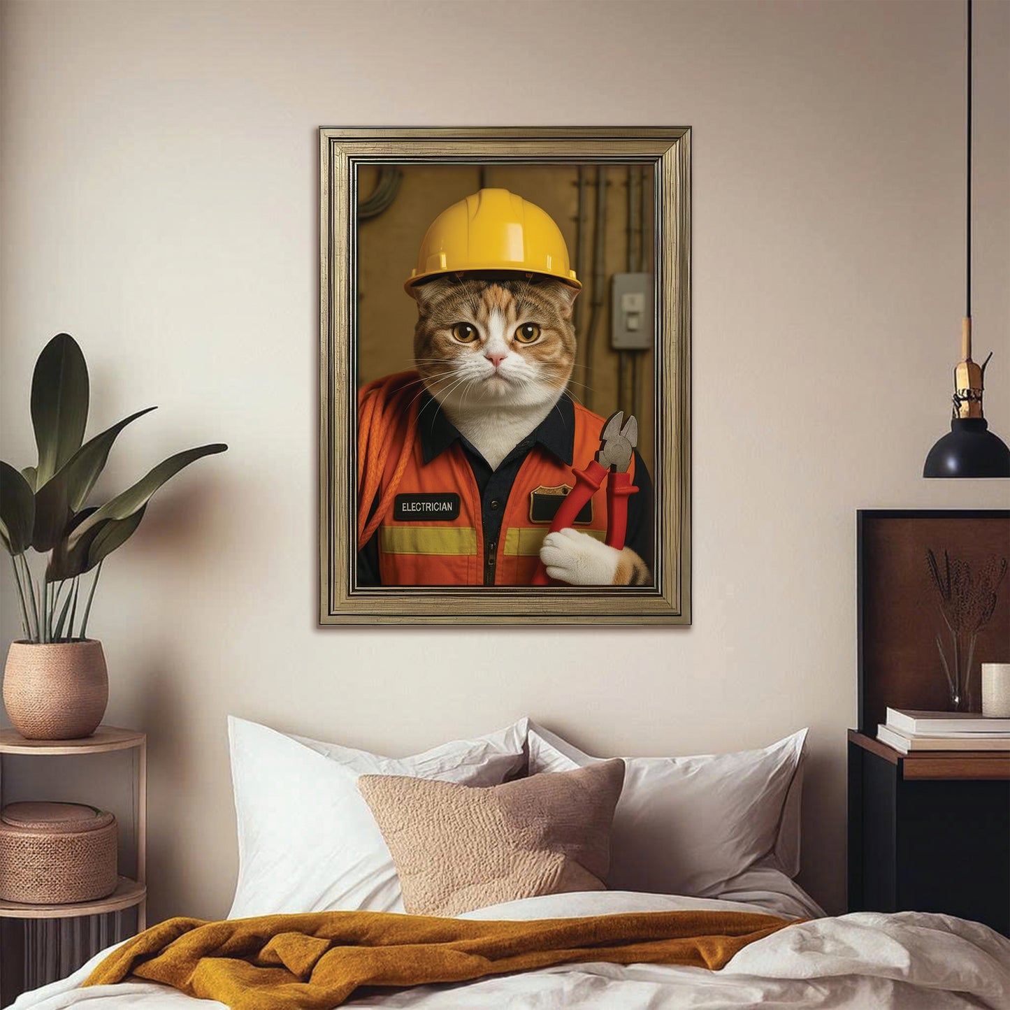 Custom Photo Electrician Cat Canvas Framed Wall Art  Gift For Cat Lovers
