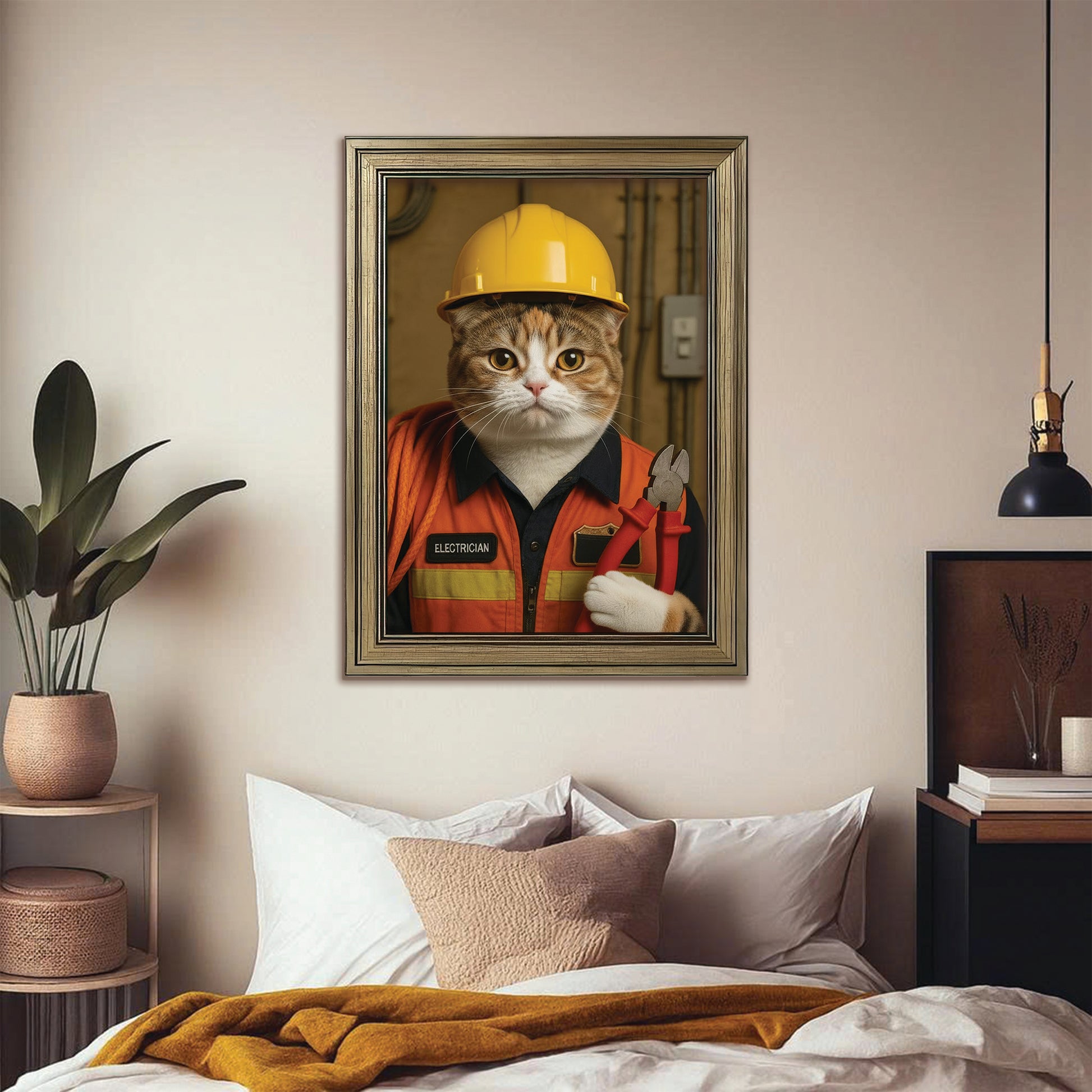 Custom Photo Electrician Cat Canvas Framed Wall Art  Gift For Cat Lovers