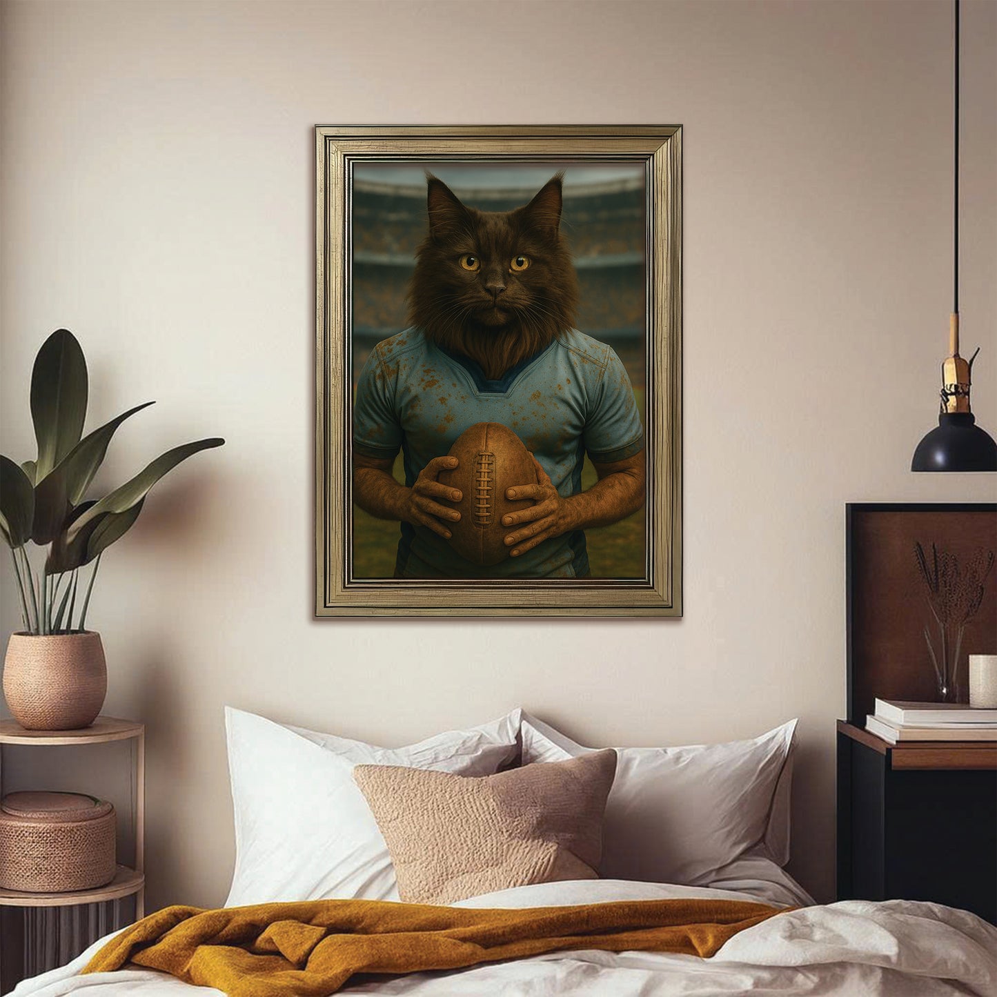 Custom Photo Rugby Cat Canvas Framed Wall Art Gift For Cat Lovers