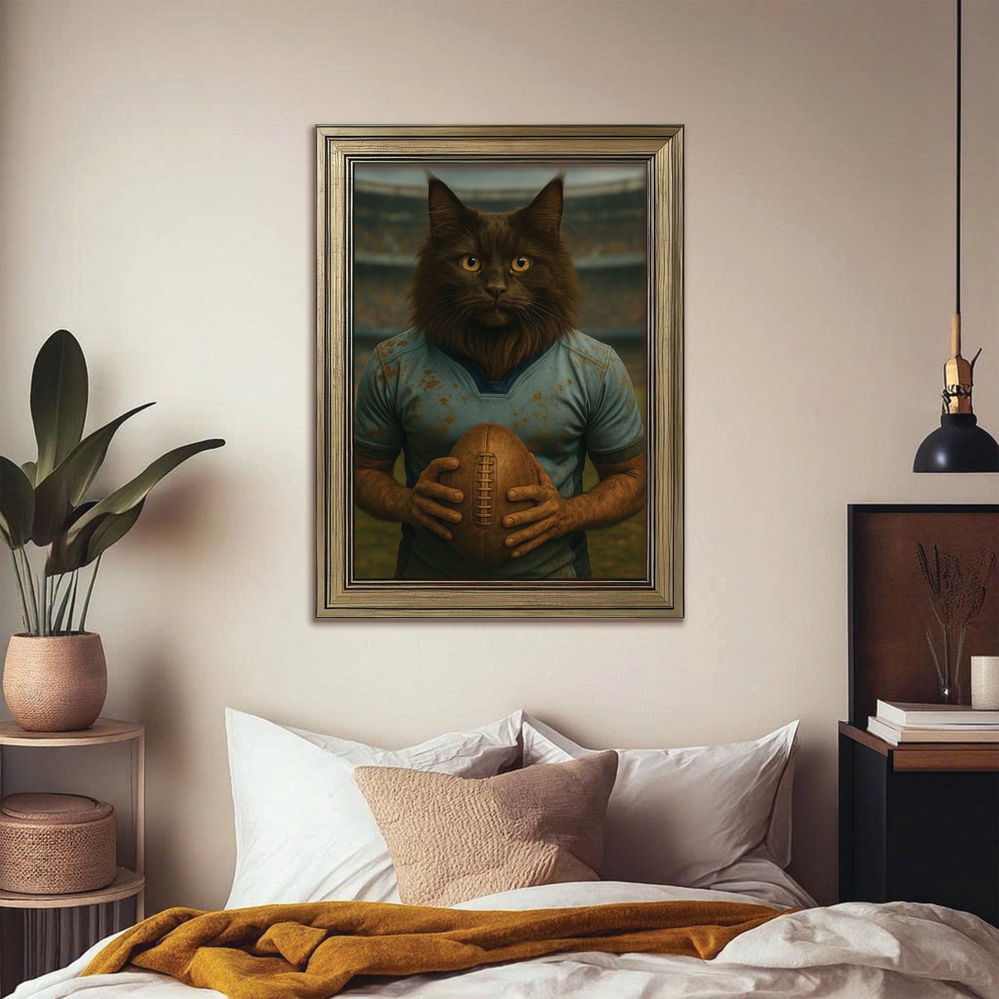 Custom Photo Rugby Cat Canvas Framed Wall Art Gift For Cat Lovers