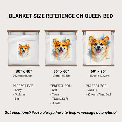 Custom Photo Dog Watercolor Artwork Blanket Gift For Dog Lover