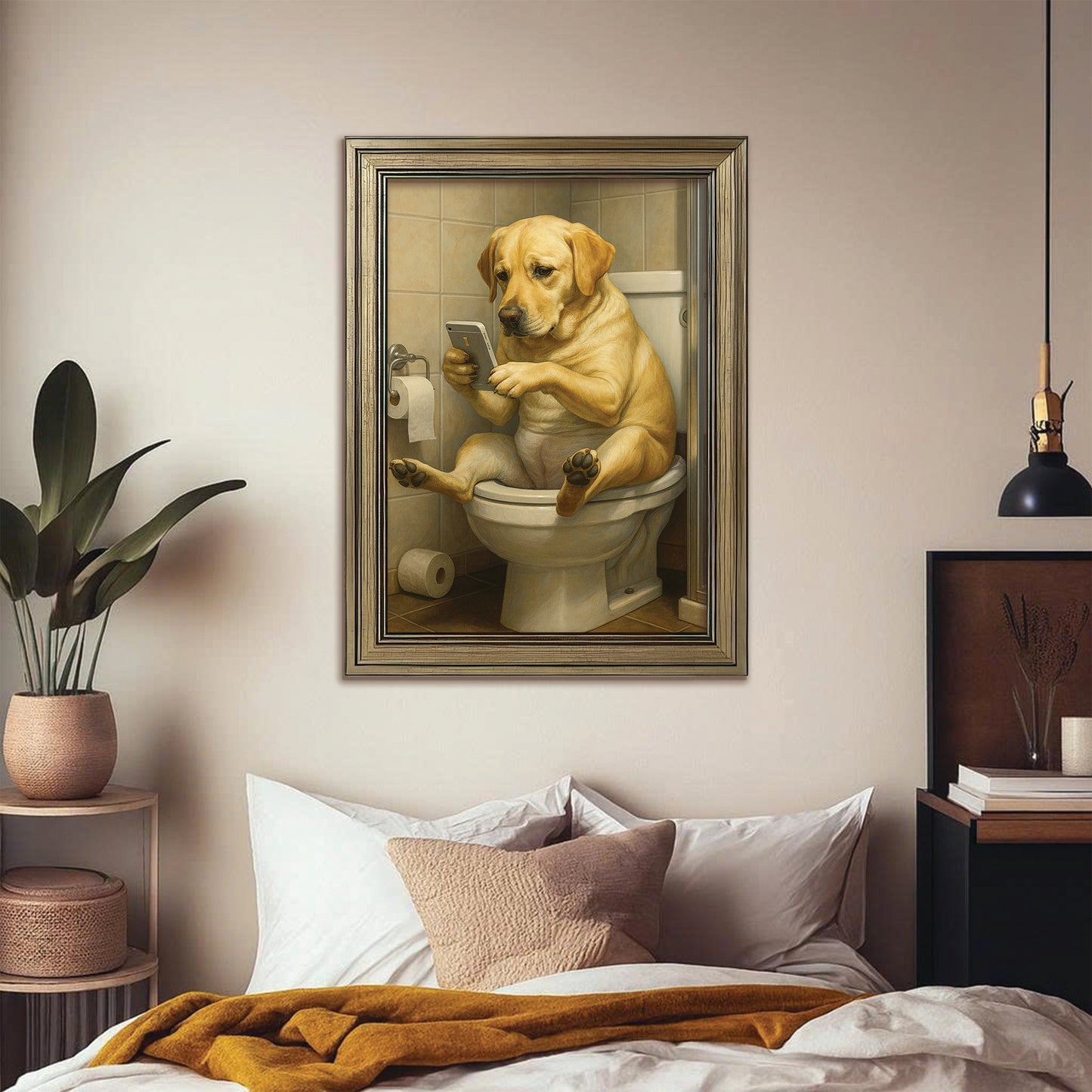 Custom Photo Dog Bathroom Style 3 Canvas Framed Wall Art Gift For Dog Lovers