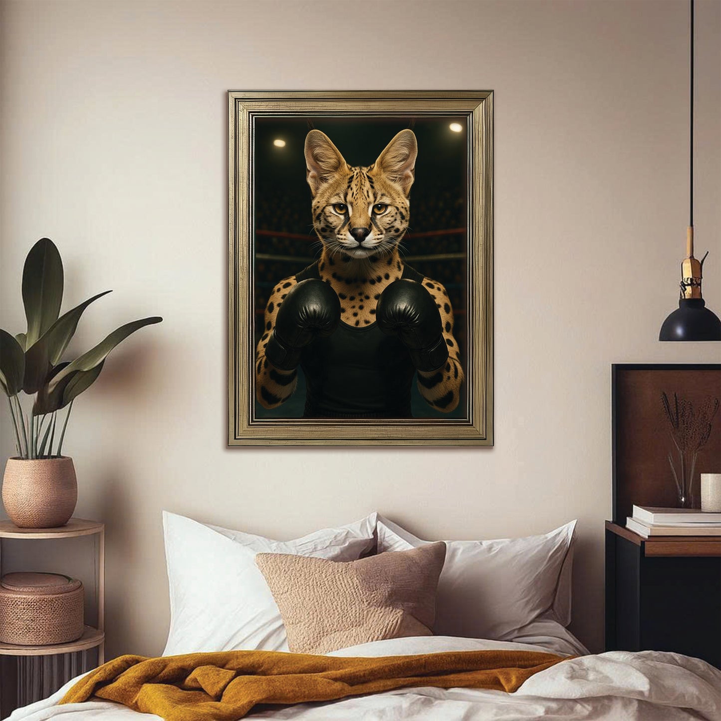 Custom Photo Boxing Cat Canvas Framed Wall Art Gift For Cat Lovers
