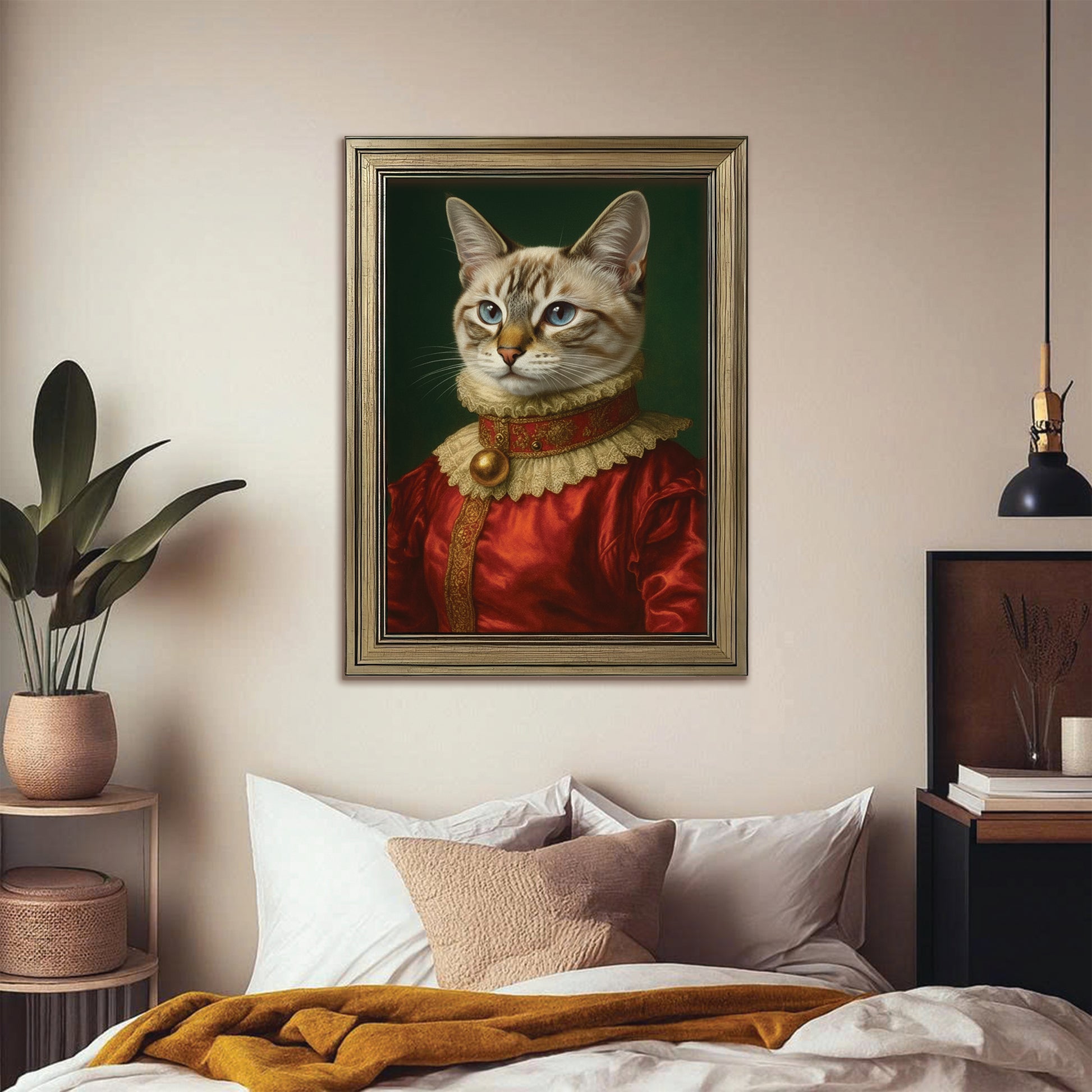 Custom Photo Cat Potrait Royal Canvas Framed Wall Art Gift For Cat Lovers