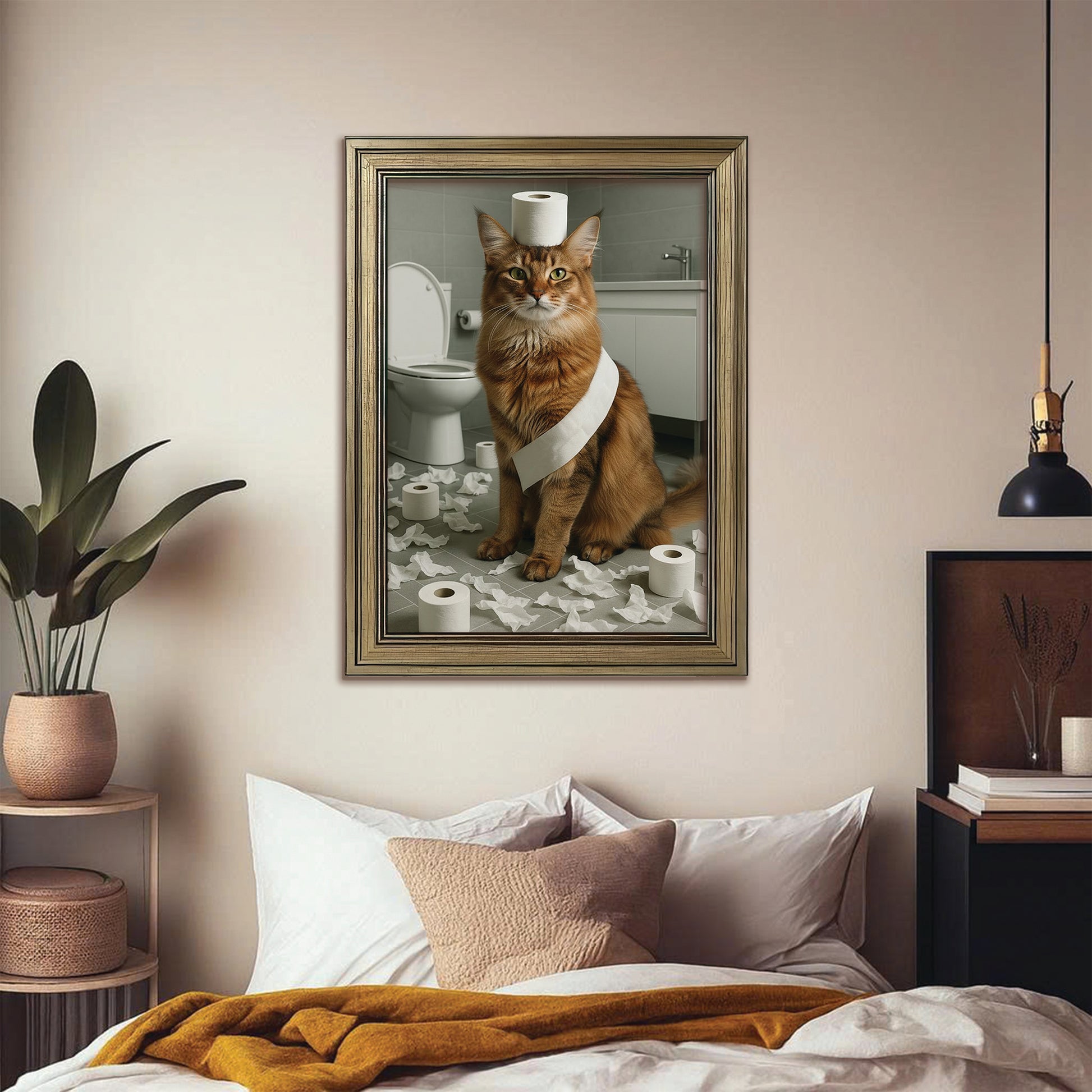 Custom Photo Cat Bathroom Style 19 Canvas Framed Wall Art Gift For Cat Lovers