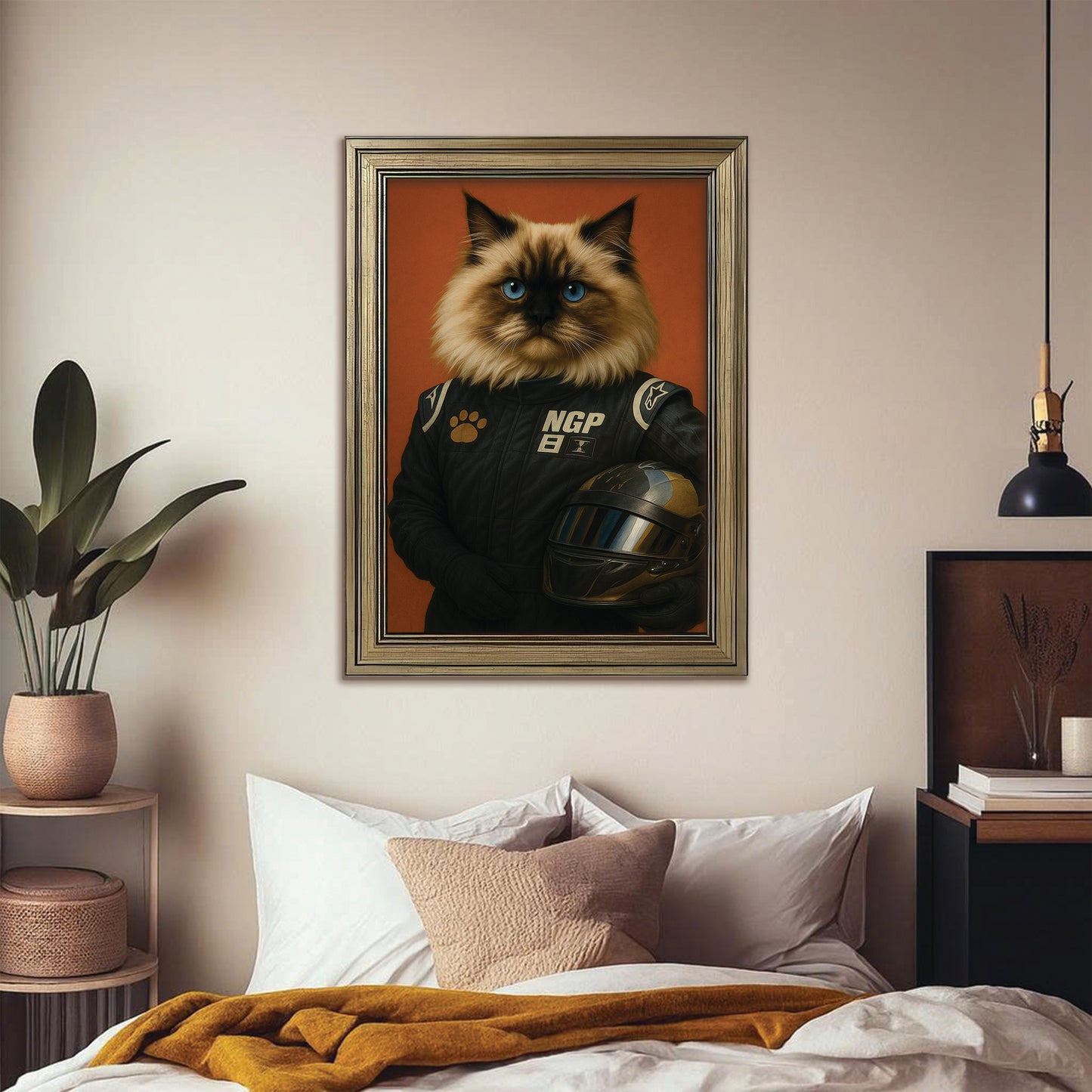 Custom Photo Cat Racer Canvas Framed Wall Art Gift For Cat Lovers