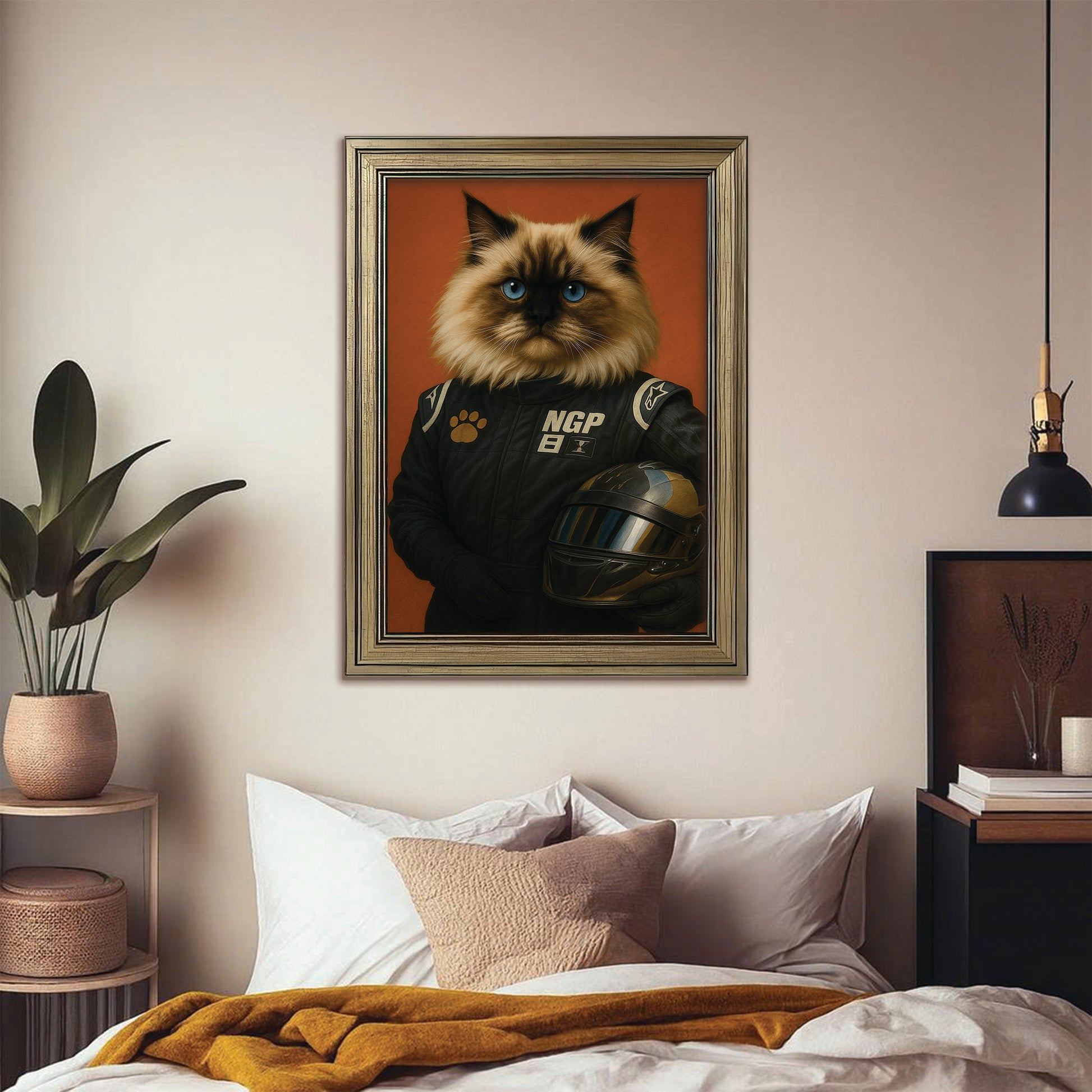 Custom Photo Cat Racer Canvas Framed Wall Art Gift For Cat Lovers