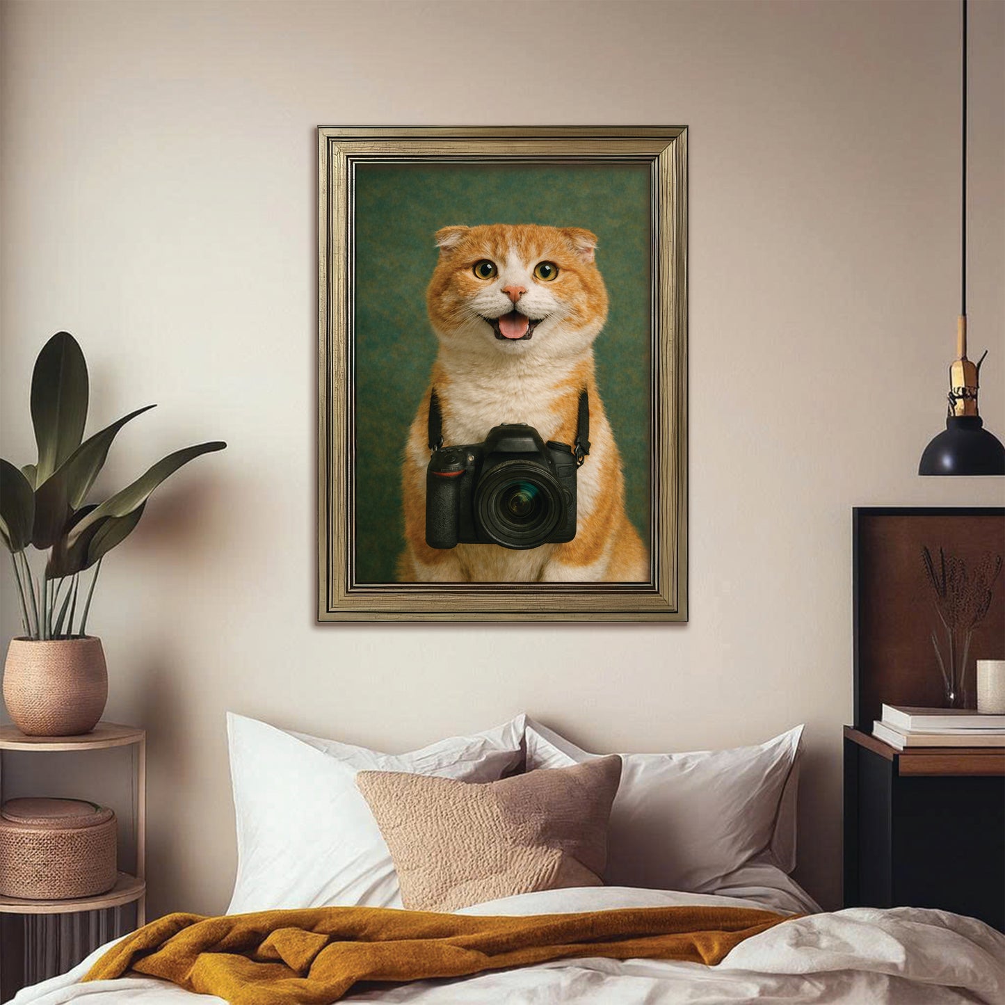 Custom Photo Photographer Cat Canvas Framed Wall Art Gift For Cat Lovers
