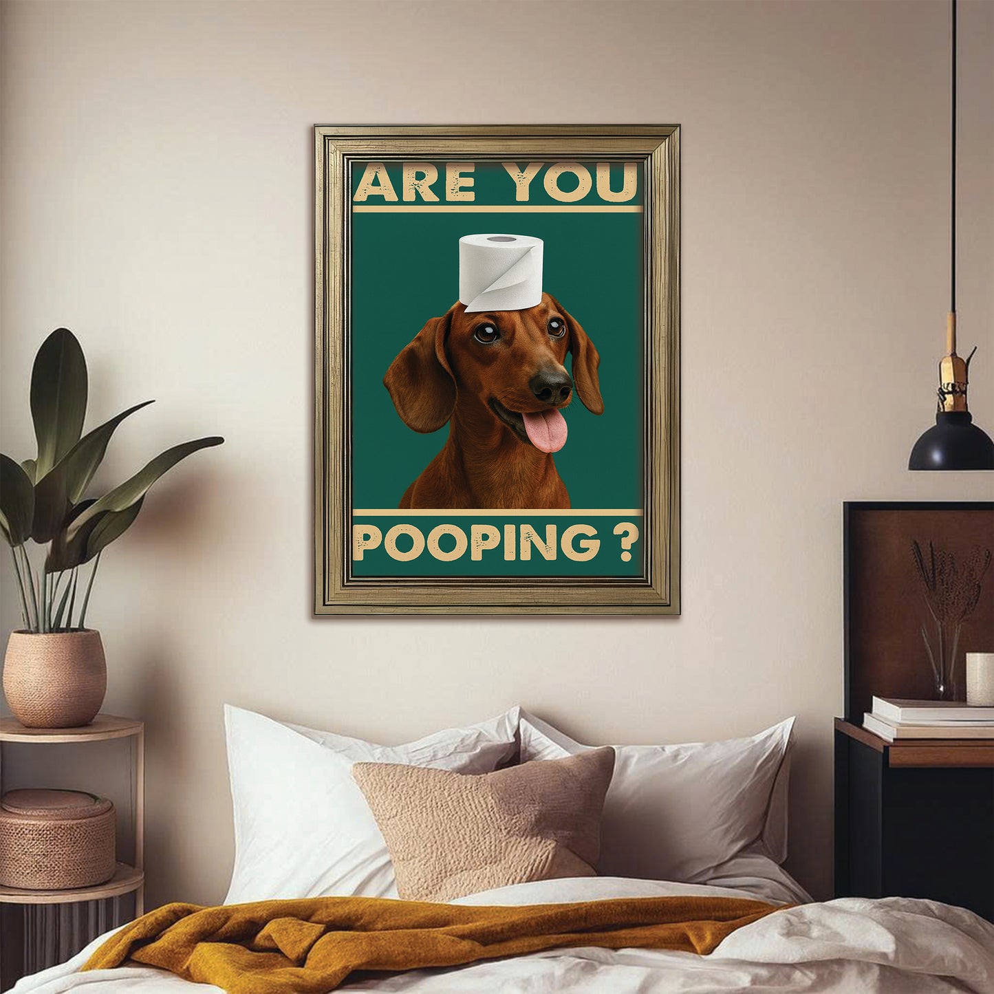 Custom Photo Funny Dog In Bathroom Canvas Framed Wall Art