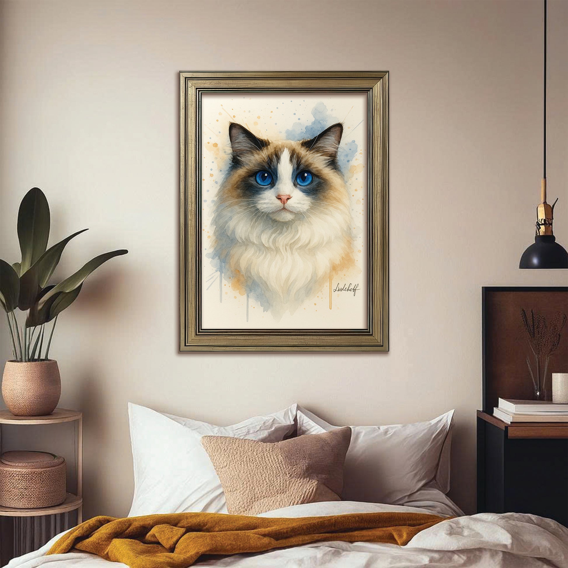 Custom Photo Cat Watercolor Artwork Canvas Framed Wall Art