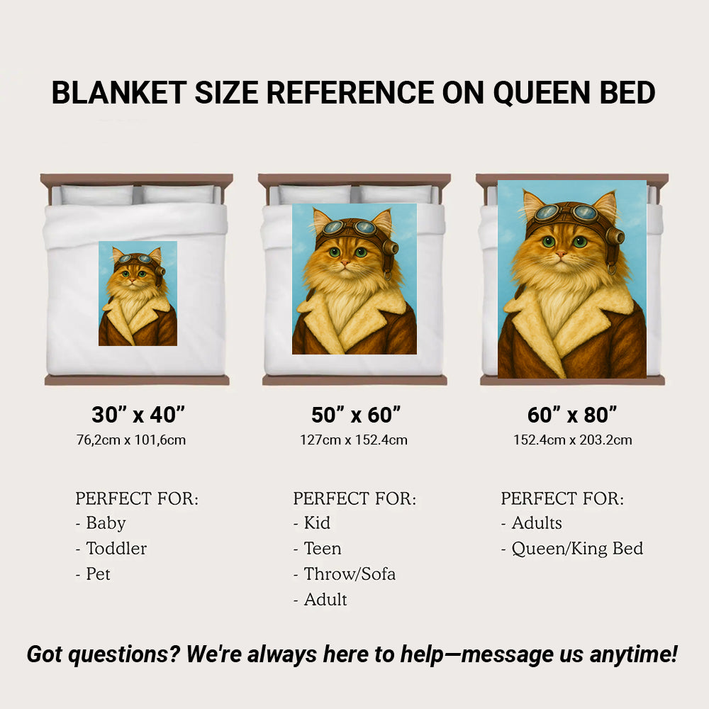 Custom Photo Portrait Pilot Blanket Gift For Cat Lovers