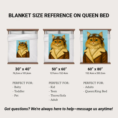Custom Photo Portrait Pilot Blanket Gift For Cat Lovers