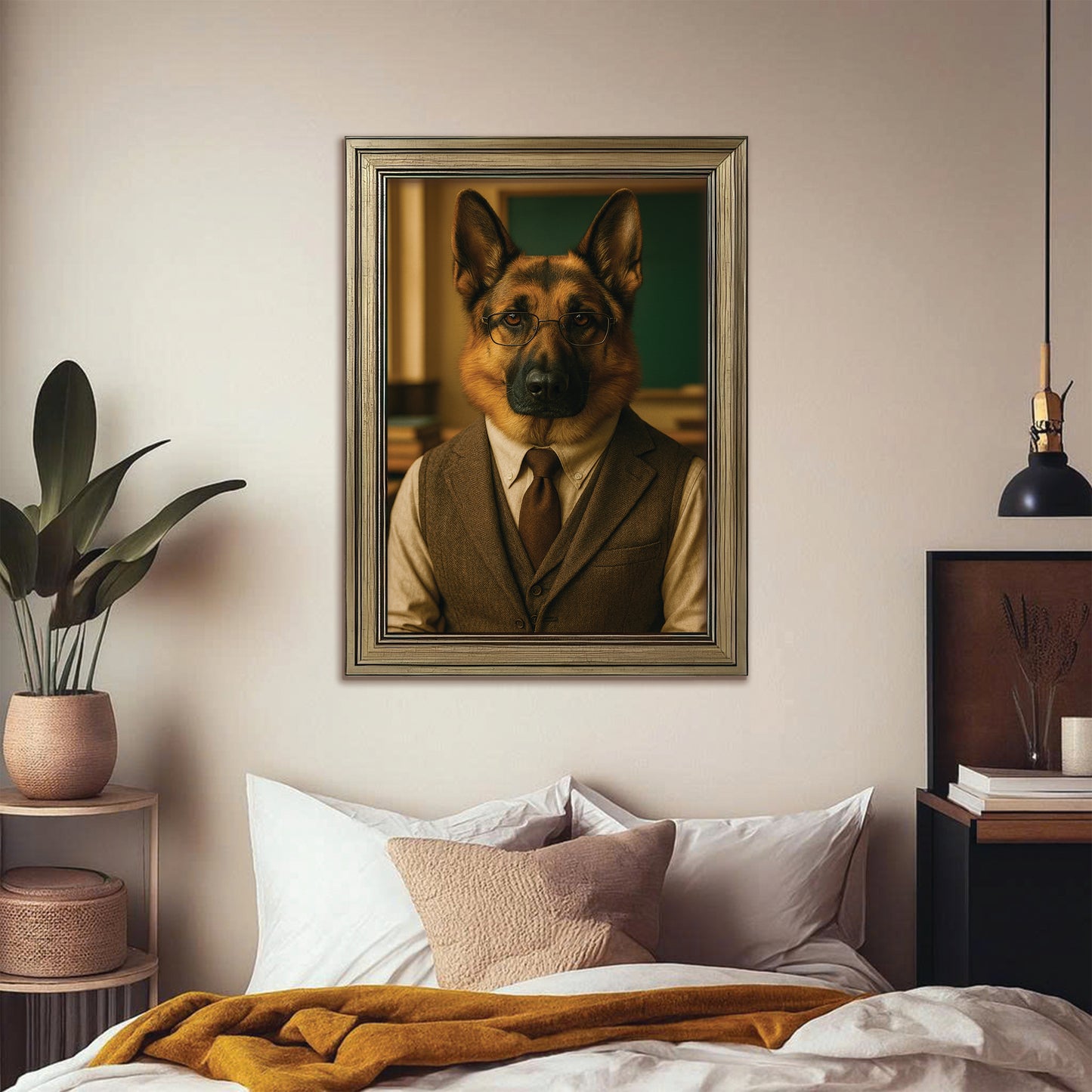 Custom Photo Professor Teacher Dog Canvas Framed Wall Art Gift For Dog Lovers