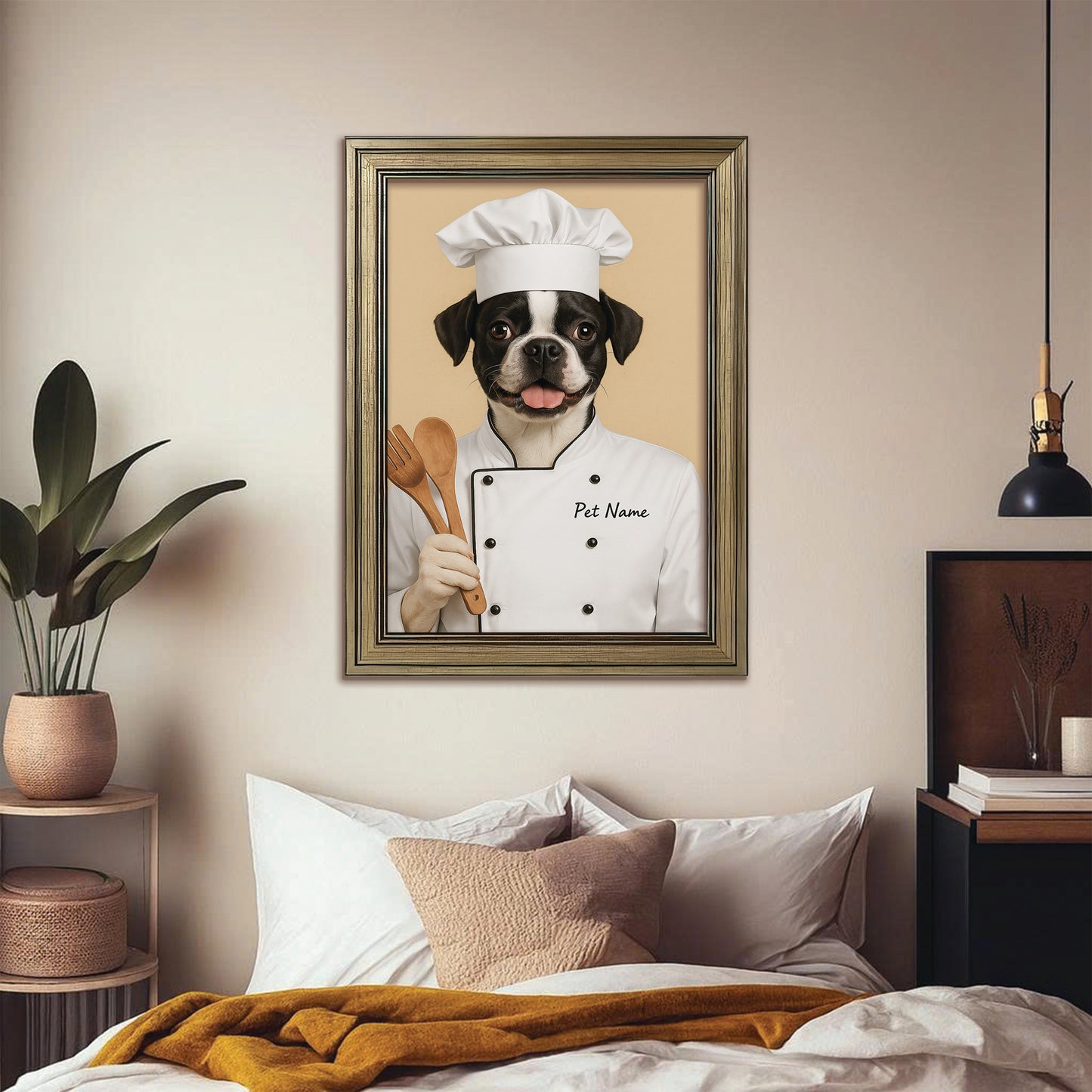 Custom Dog Chef Potrait Canvas Framed Wall Art Gift For Dog Lovers