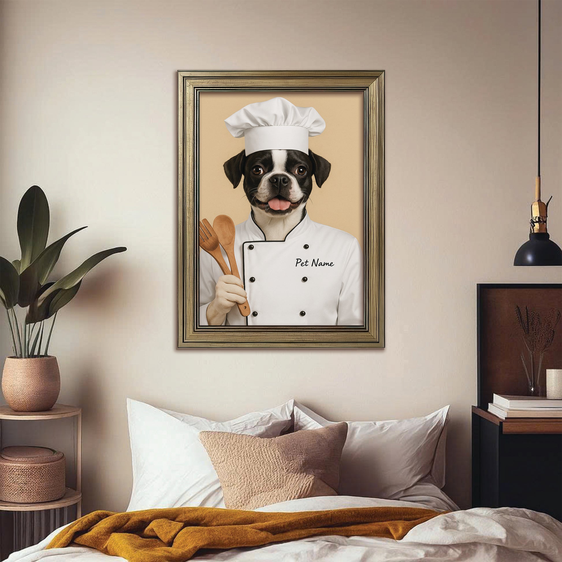 Custom Dog Chef Potrait Canvas Framed Wall Art Gift For Dog Lovers
