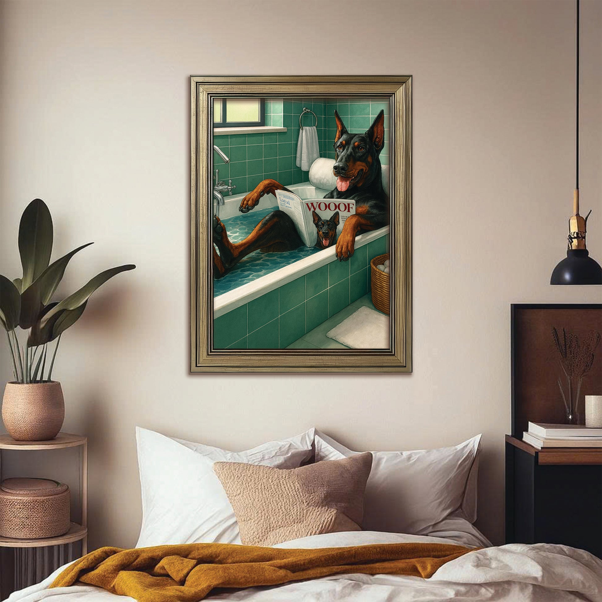 Custom Photo Dog Bathroom Style 22 Canvas Framed Wall Art Gift For Dog Lovers