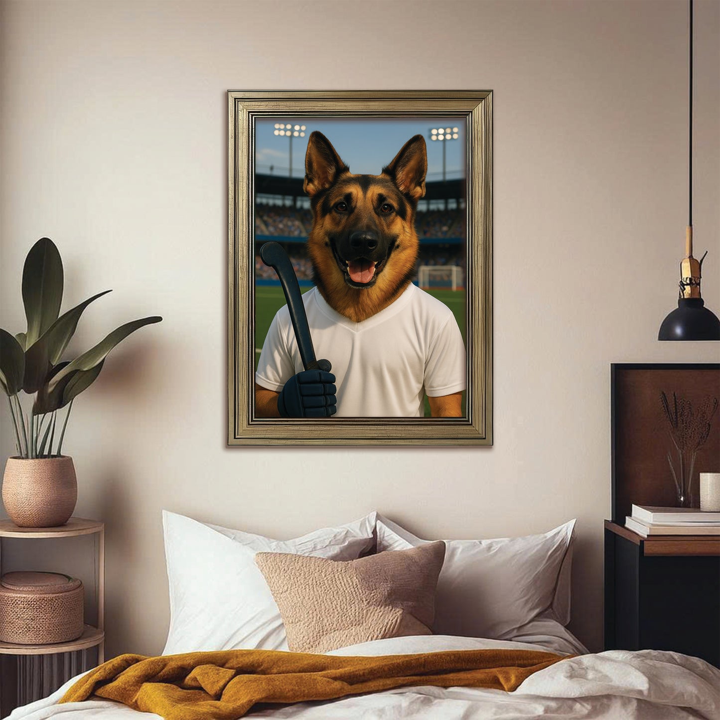 Custom Photo Field Hockey Dog Canvas Framed Wall Art Gift For Dog Lovers