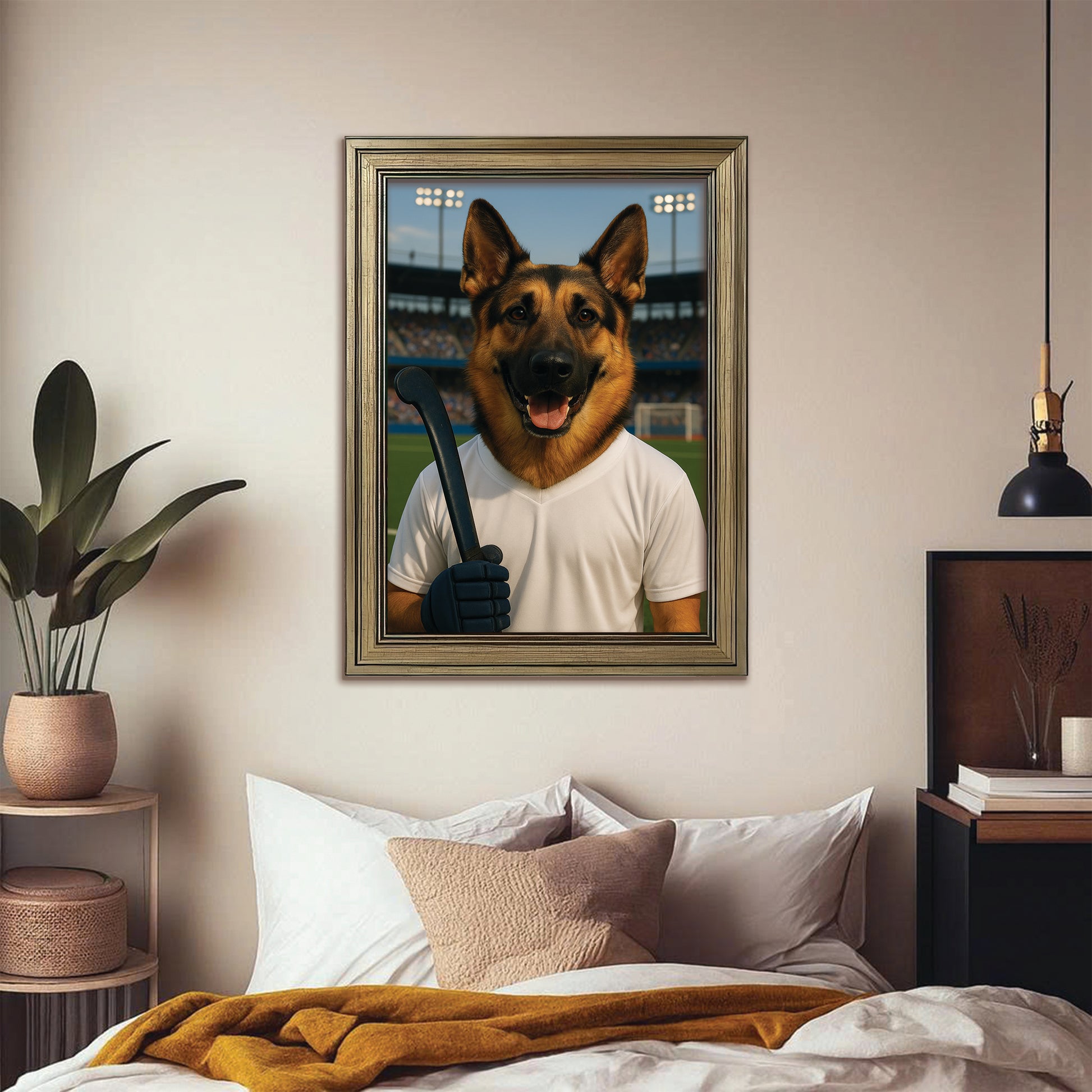Custom Photo Field Hockey Dog Canvas Framed Wall Art Gift For Dog Lovers