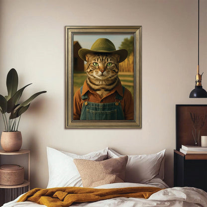 Custom Photo Farmer Farmhouse Cat Canvas Framed Wall Art 