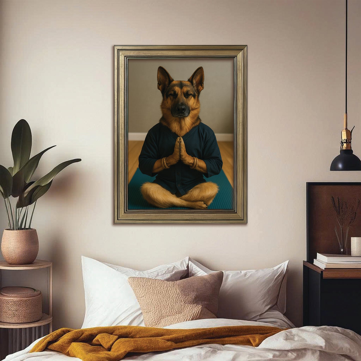 Custom Photo Yoga Dog Canvas Framed Wall Art Gift For Dog Lovers