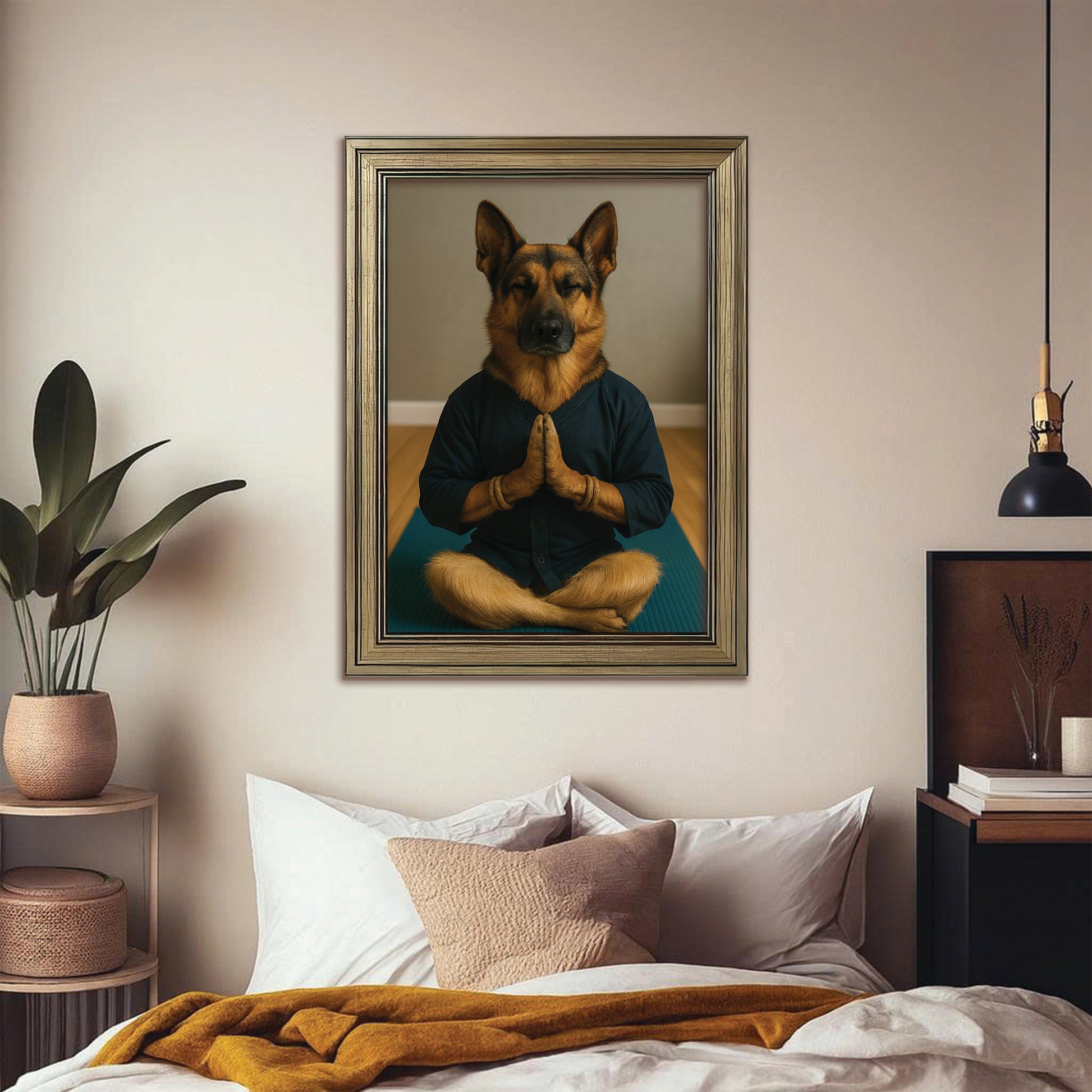 Custom Photo Yoga Dog Canvas Framed Wall Art Gift For Dog Lovers