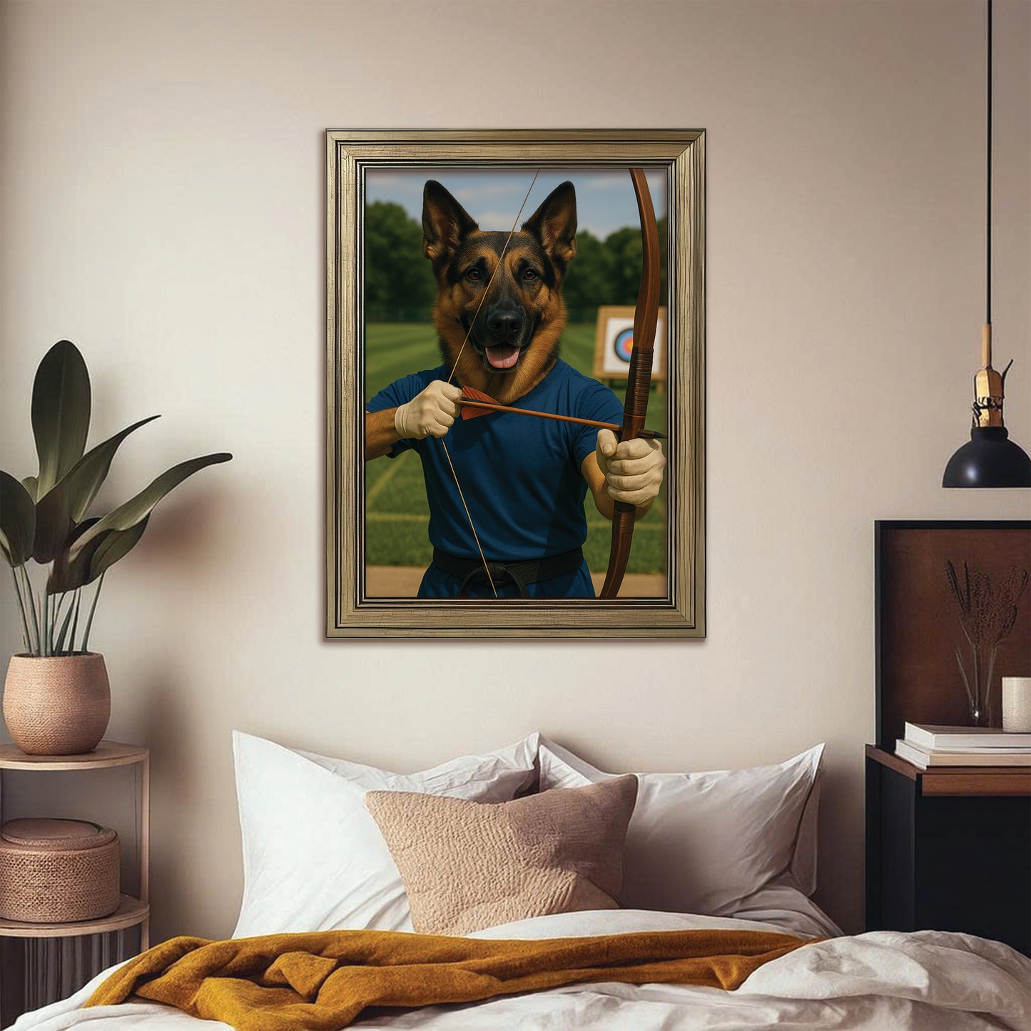 Custom Photo Archery Dog Canvas Framed Wall Art Gift For Dog Lovers