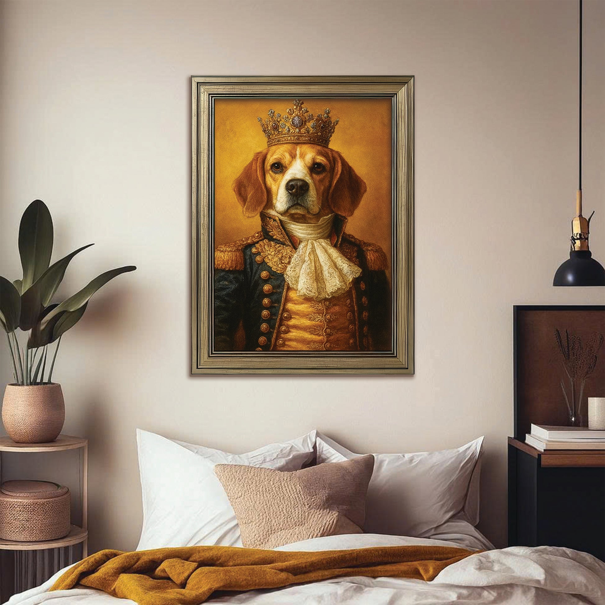 Custom Photo Dog King Royal Canvas Framed Wall Art Gift For Dog Lovers