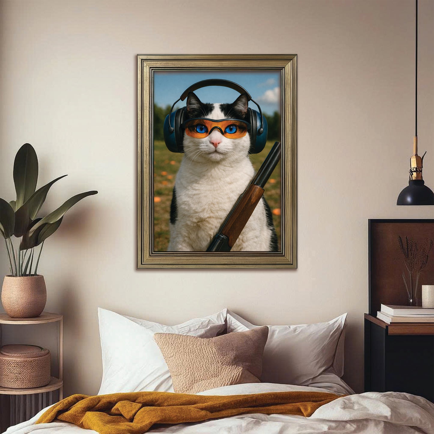 Custom Photo Clay Shooter Cat Canvas Framed Wall Art Gift For Cat Lovers